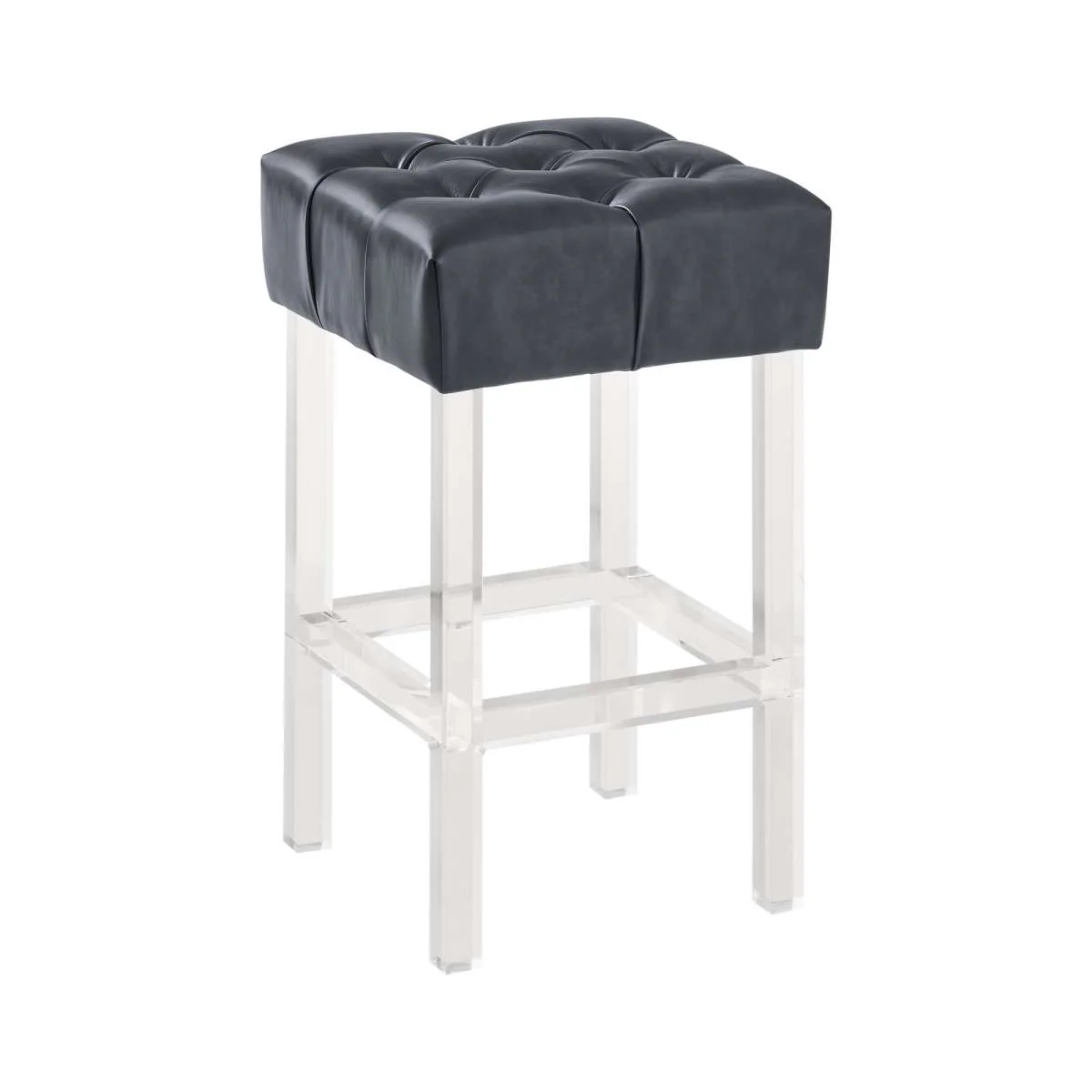 Kara Contemporary 26" Counter Height Barstool in Gray Faux Leather with Acrylic Legs By Armen Living - Image 2