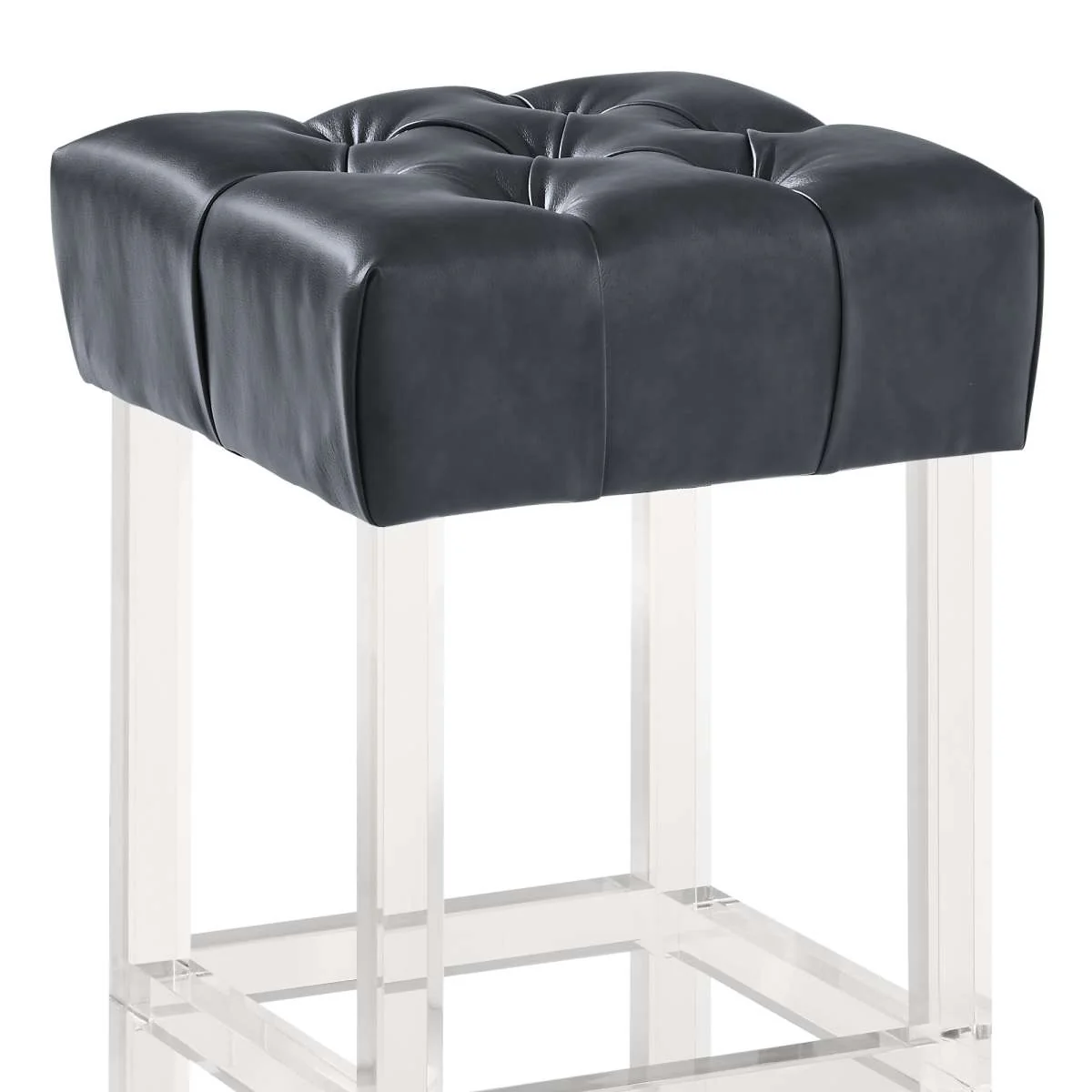 Kara Contemporary 26" Counter Height Barstool in Gray Faux Leather with Acrylic Legs By Armen Living - Image 3