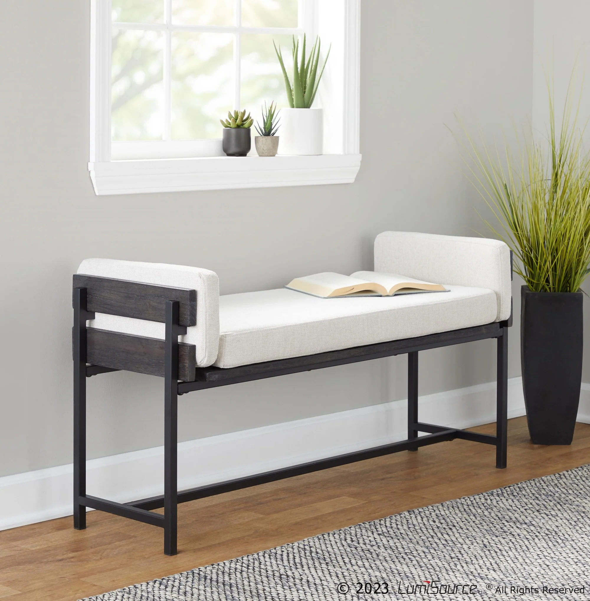 Kari Bench By LumiSource - BC18-KARI2 BKGYCR1 - Image 2