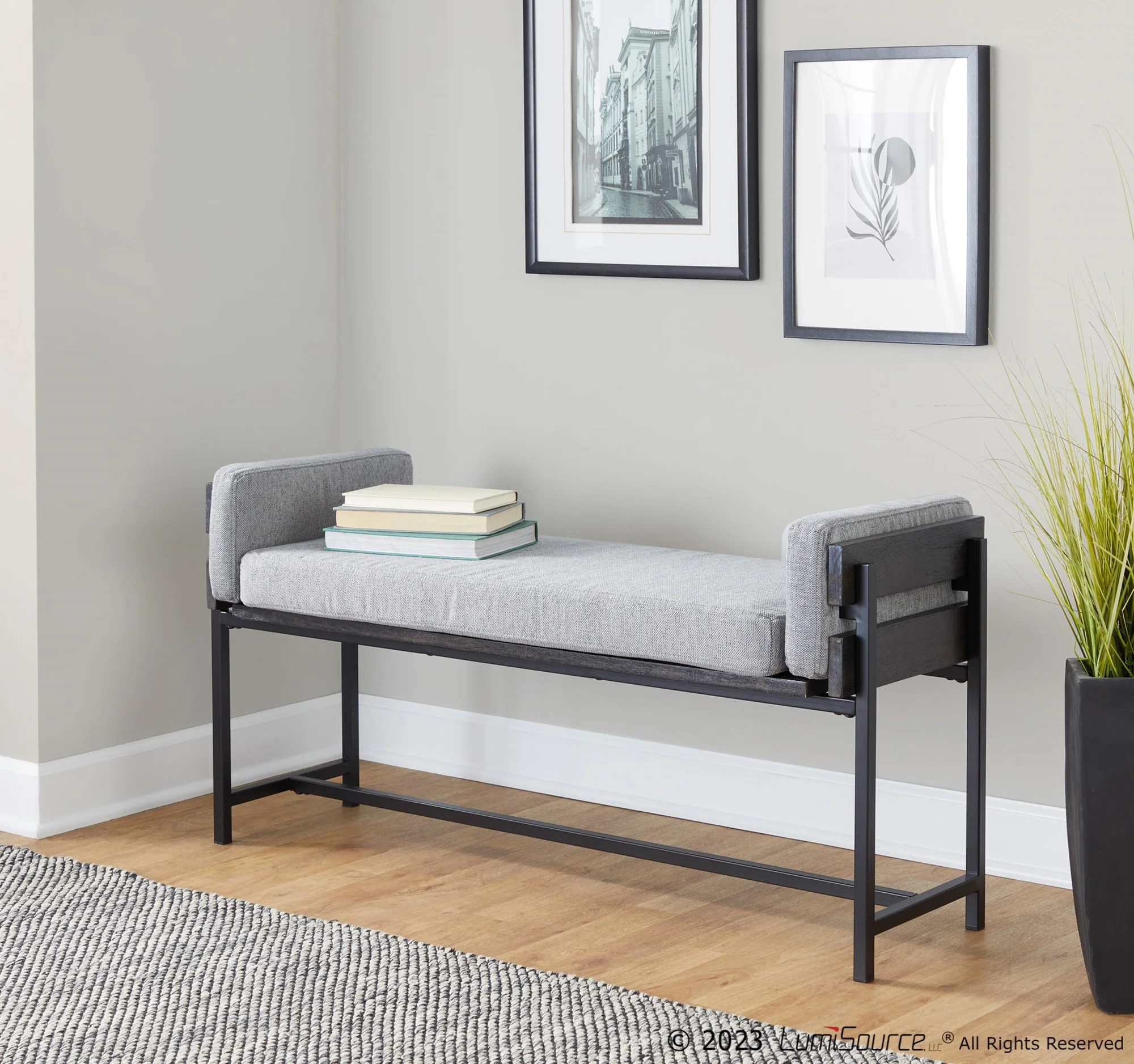 Kari Bench By LumiSource - BC18-KARI2 BKGYCR1 - Image 8
