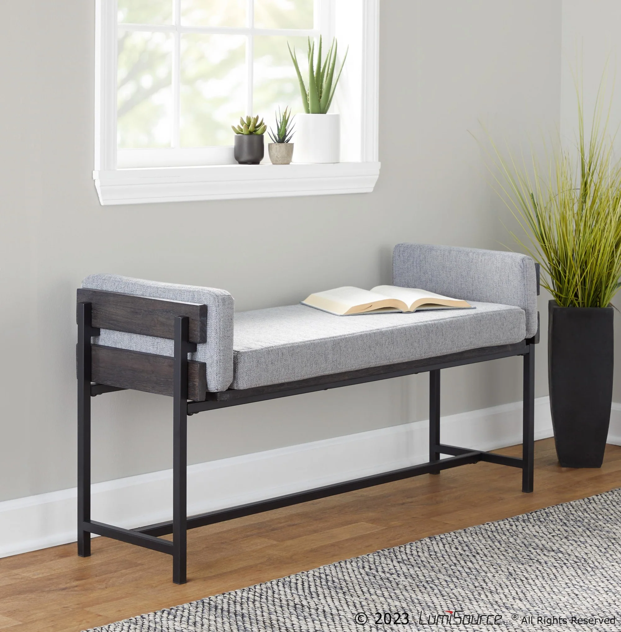 Kari Bench By LumiSource - BC18-KARI2 BKGYCR1 - Image 9