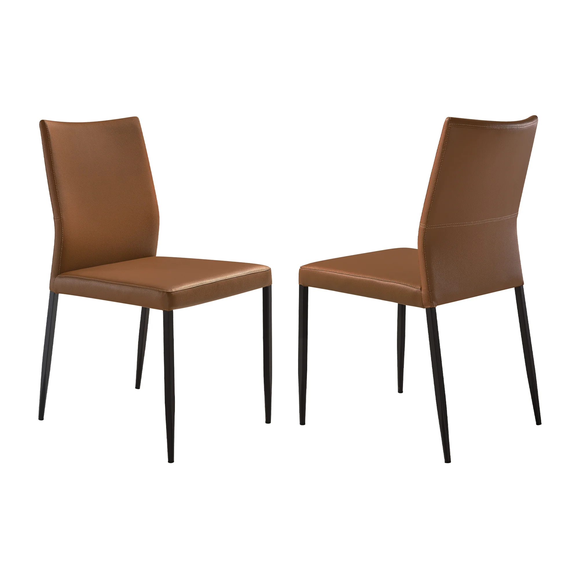 Kash Upholstered Dining Chair in Brown Faux Leather with Black Metal Legs - Set of 2 By Armen Living - Image 3
