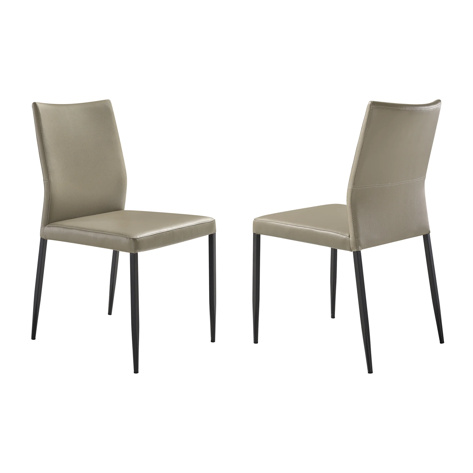 Kash Upholstered Dining Chair in Taupe Gray Faux Leather and Black Metal Legs - Set of 2 By Armen Living - Image 3
