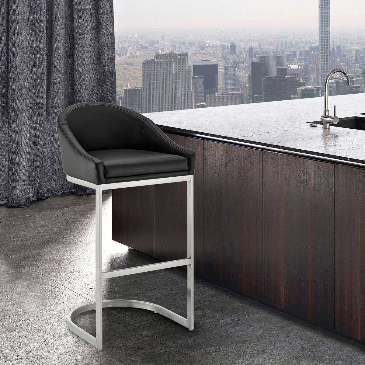 Katherine 26" Counter Stool in Brushed Stainless Steel with White Faux Leather By Armen Living - Image 17