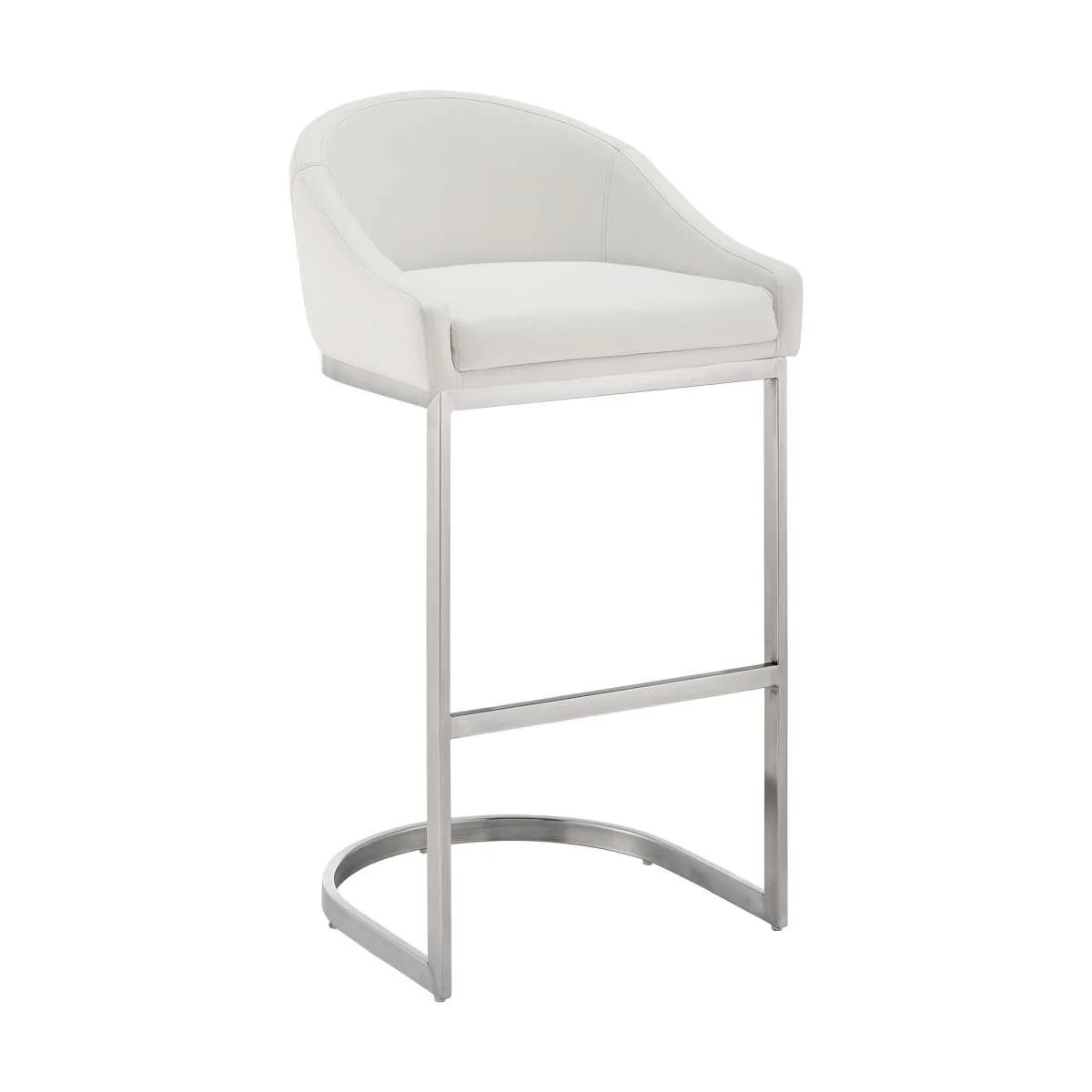 Katherine 26" Counter Stool in Brushed Stainless Steel with White Faux Leather By Armen Living - Image 2