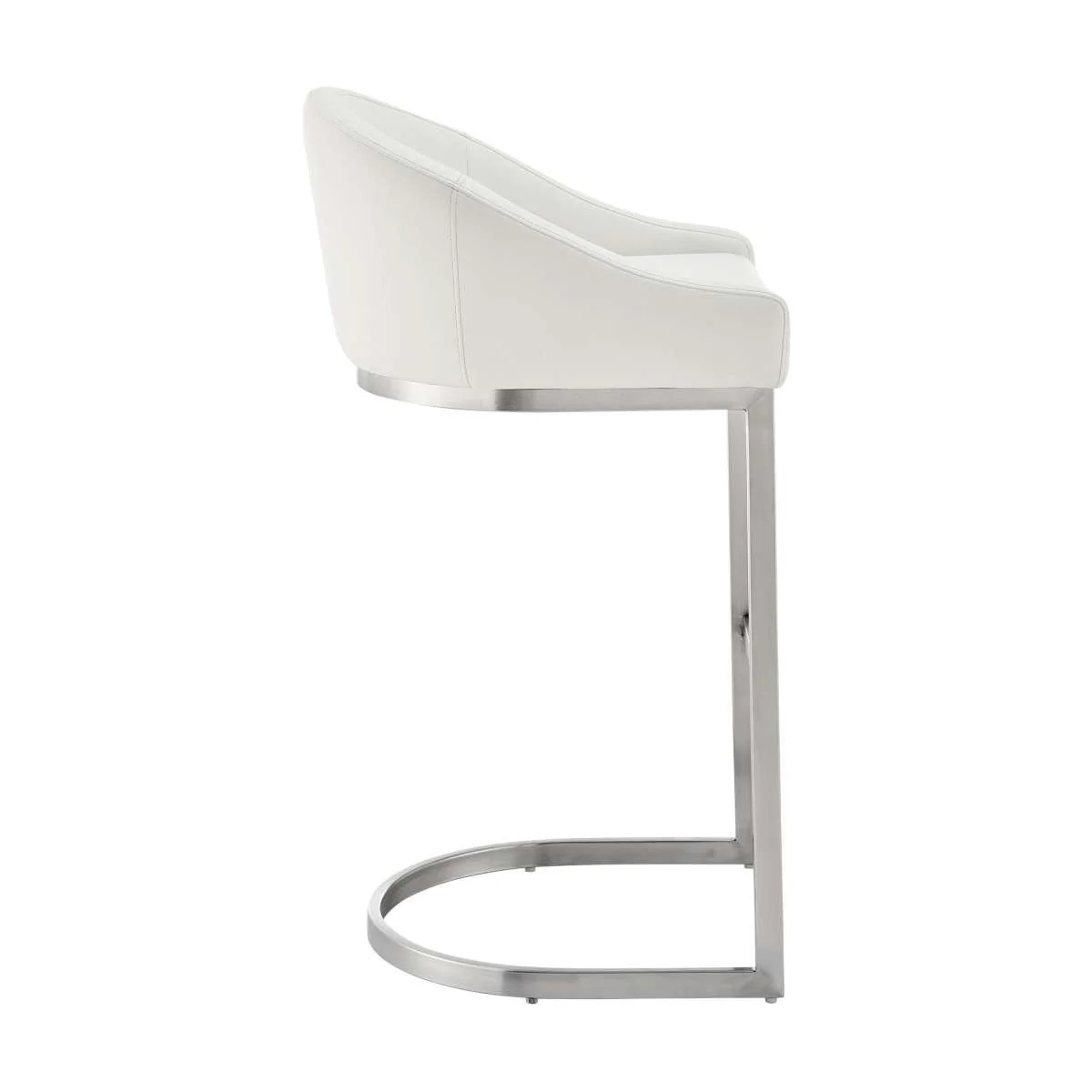 Katherine 26" Counter Stool in Brushed Stainless Steel with White Faux Leather By Armen Living - Image 3