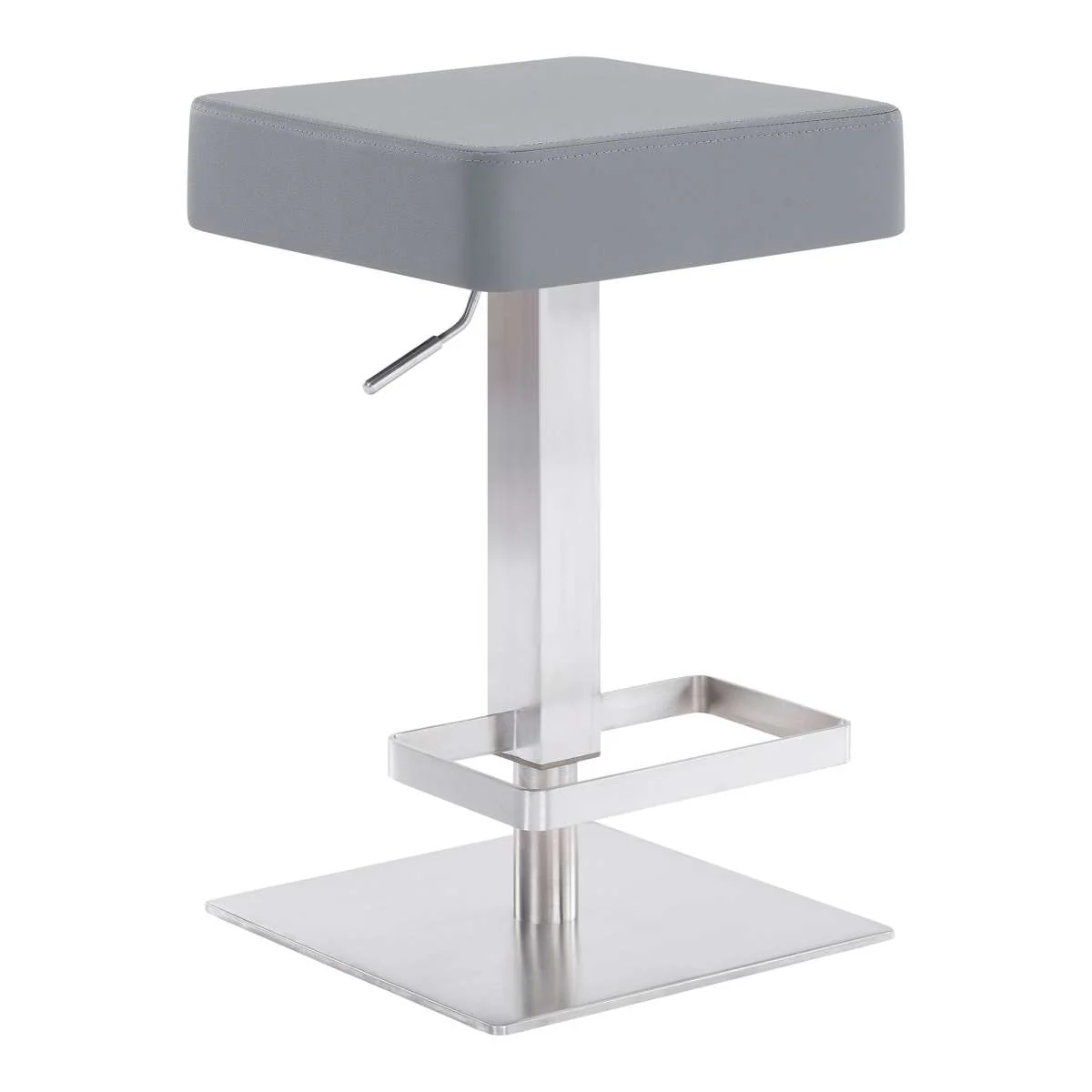 Kaylee Adjustable Height Swivel Grey Faux Leather and Brushed Stainless Steel Backless Bar Stool By Armen Living - Image 2