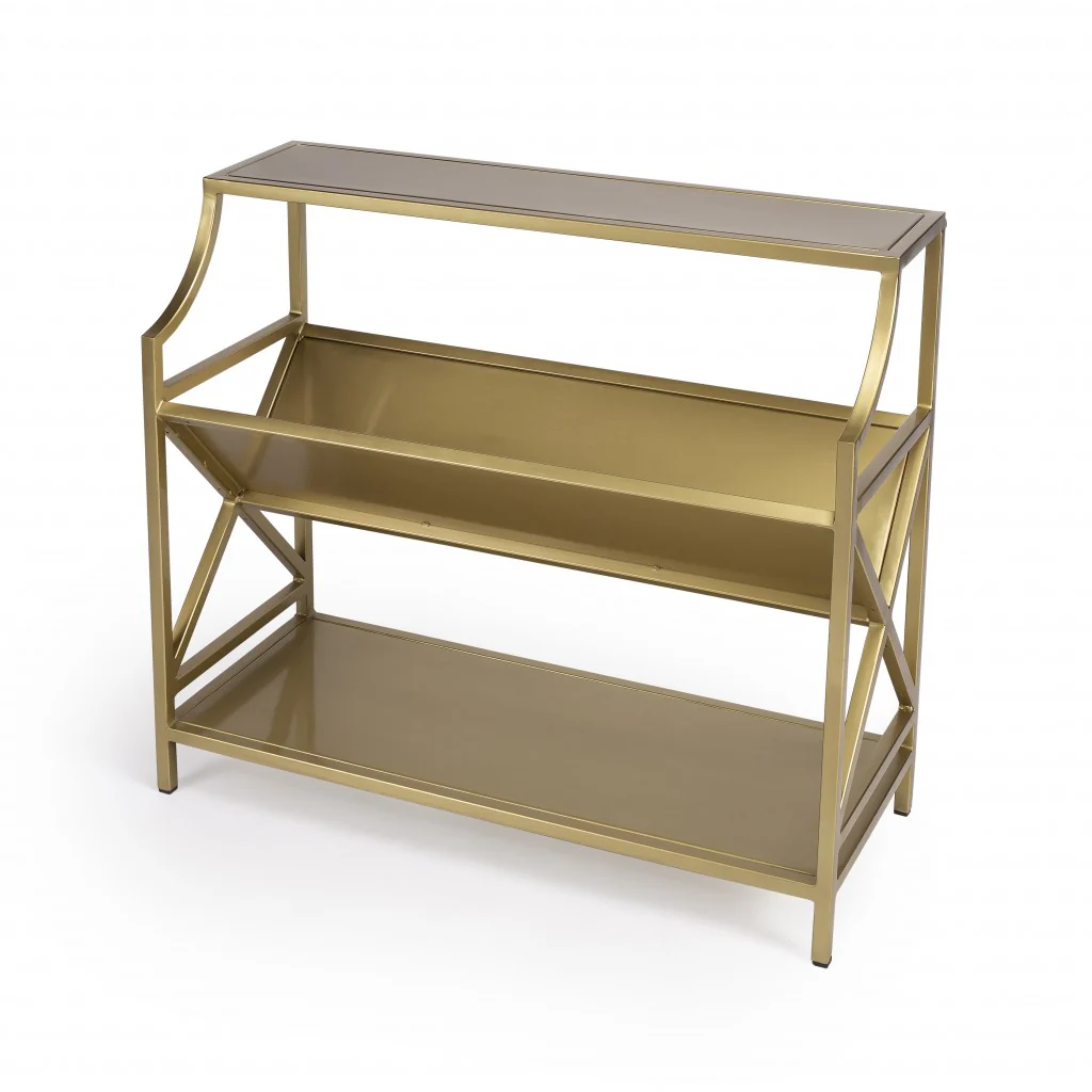Keats Antique Gold Library Bookcase By Homeroots - Image 2