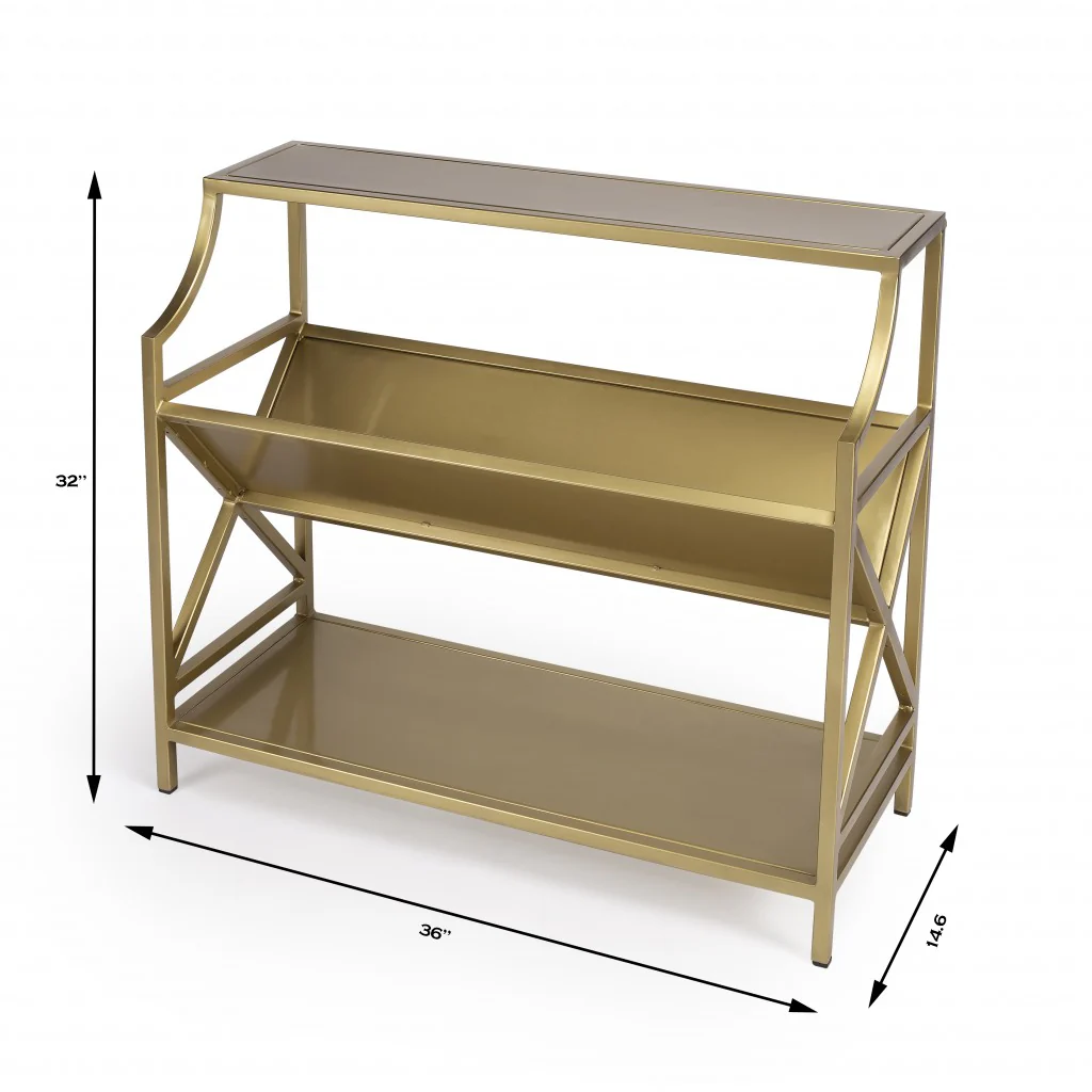 Keats Antique Gold Library Bookcase By Homeroots - Image 9