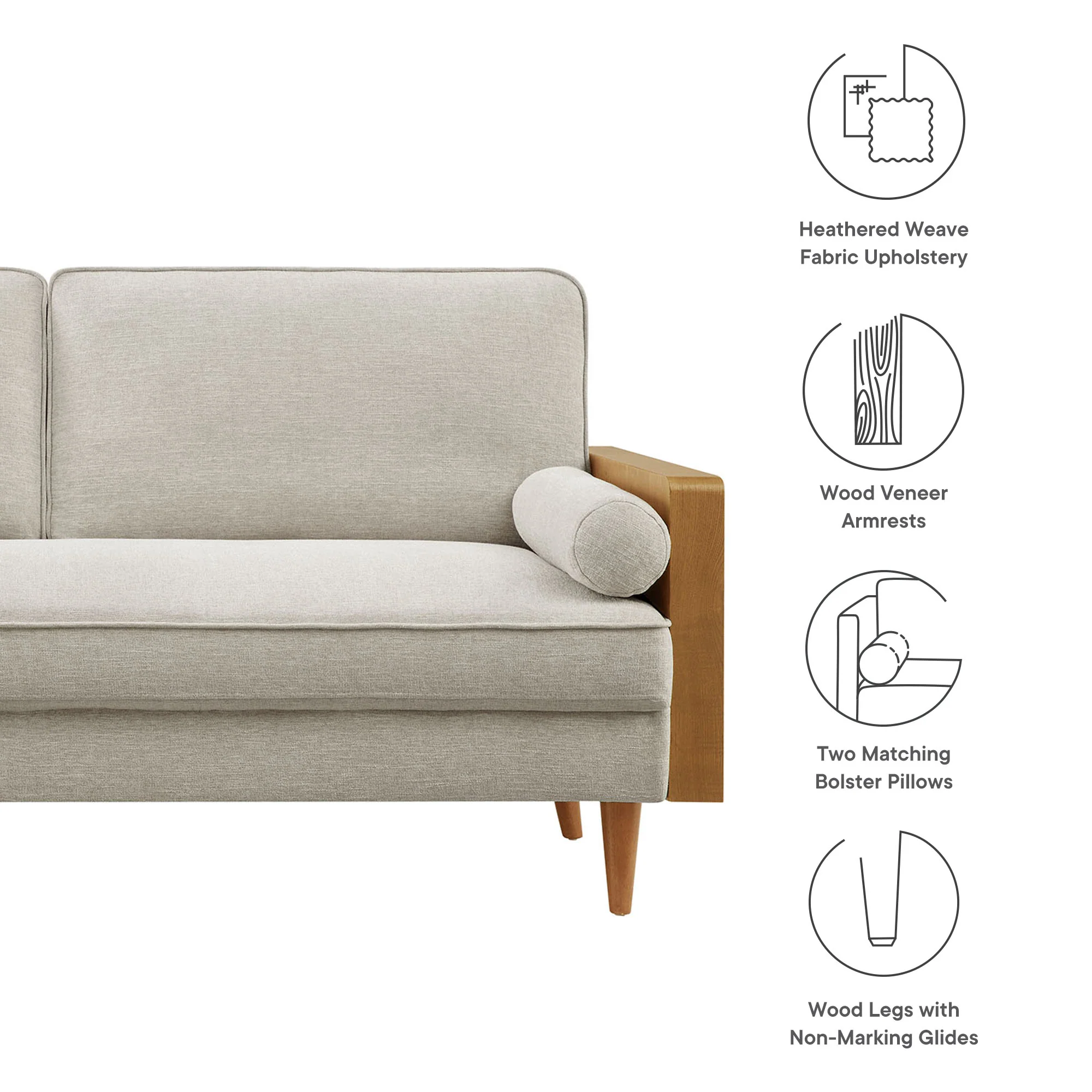 Kellan Heathered Fabric Upholstered Sofa by Modway - Image 8
