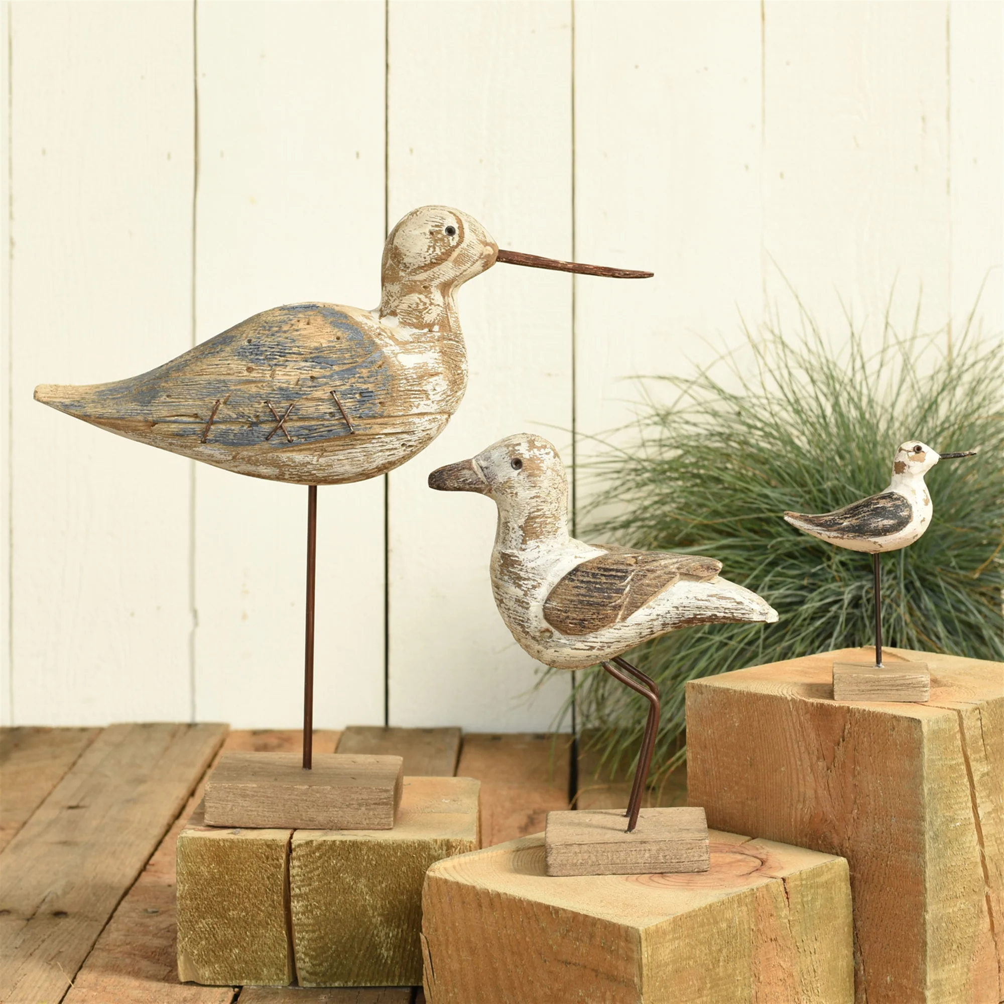 Kelso Wood Seagull - Sandpiper - Navy & Natural Wood Set Of 2 By HomArt - Image 2
