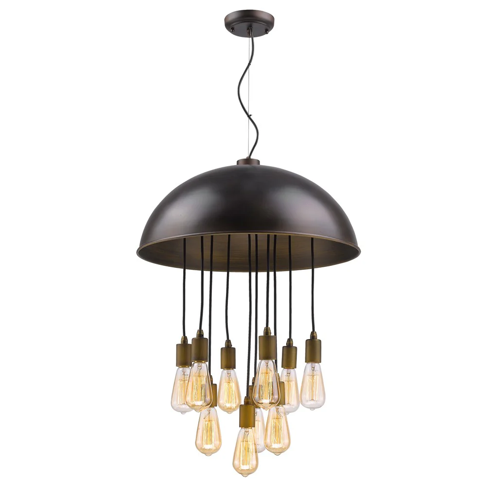 Keough 10-Light Oil-Rubbed Bronze Bowl Pendant With Raw Brass Sockets By Homeroots - Image 2