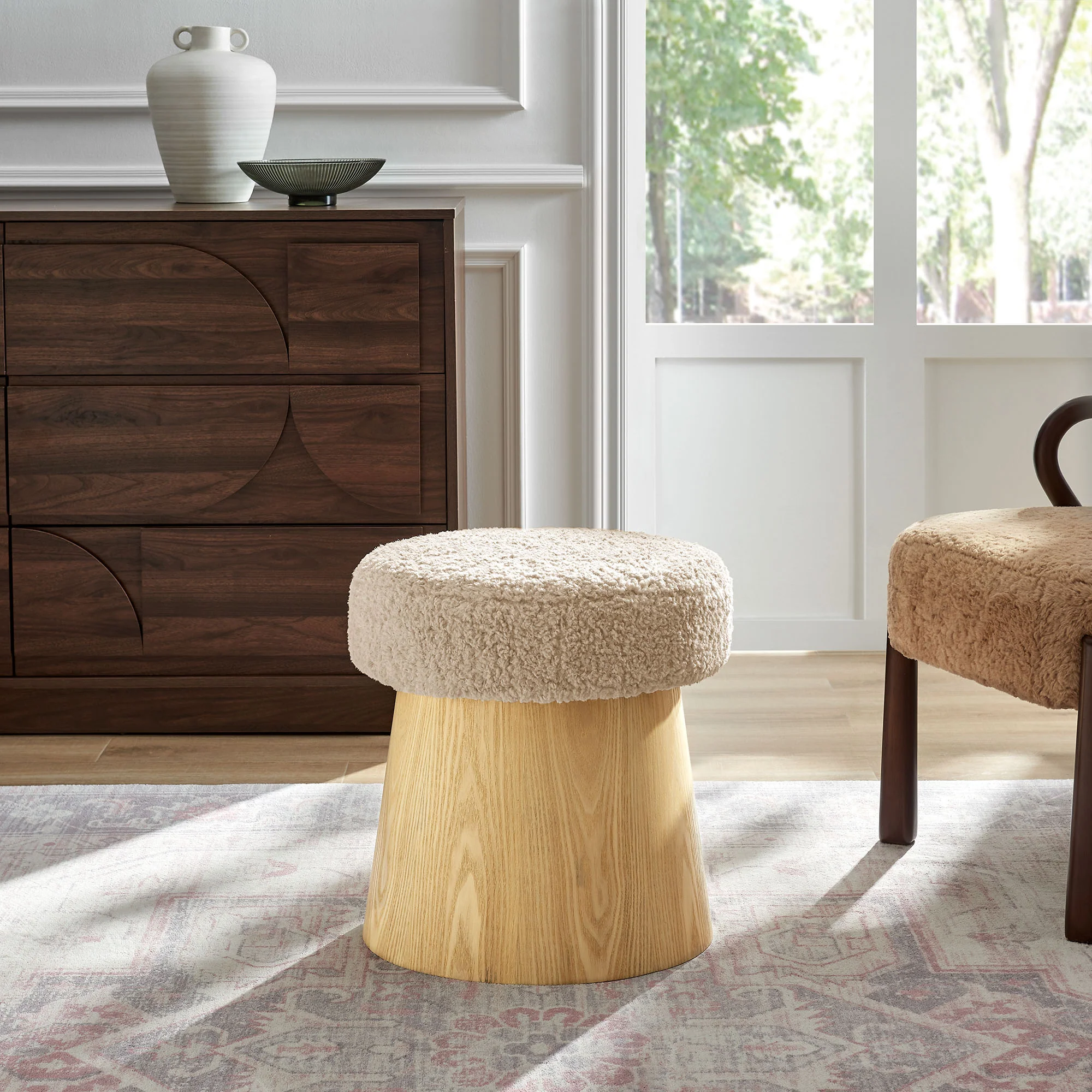 Ketra Round Faux Shearling Ottoman Footstool by Modway - Image 11