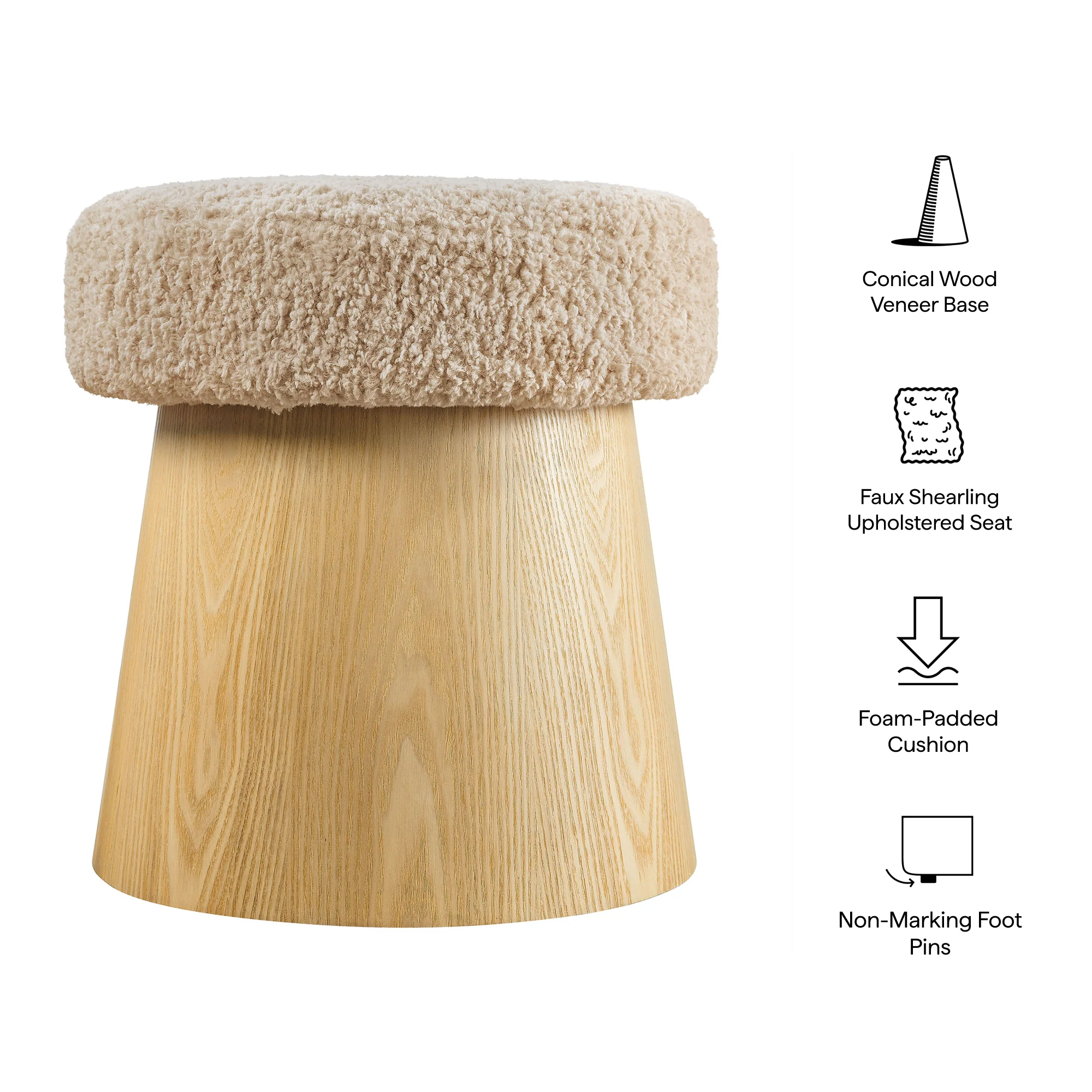 Ketra Round Faux Shearling Ottoman Footstool by Modway - Image 12