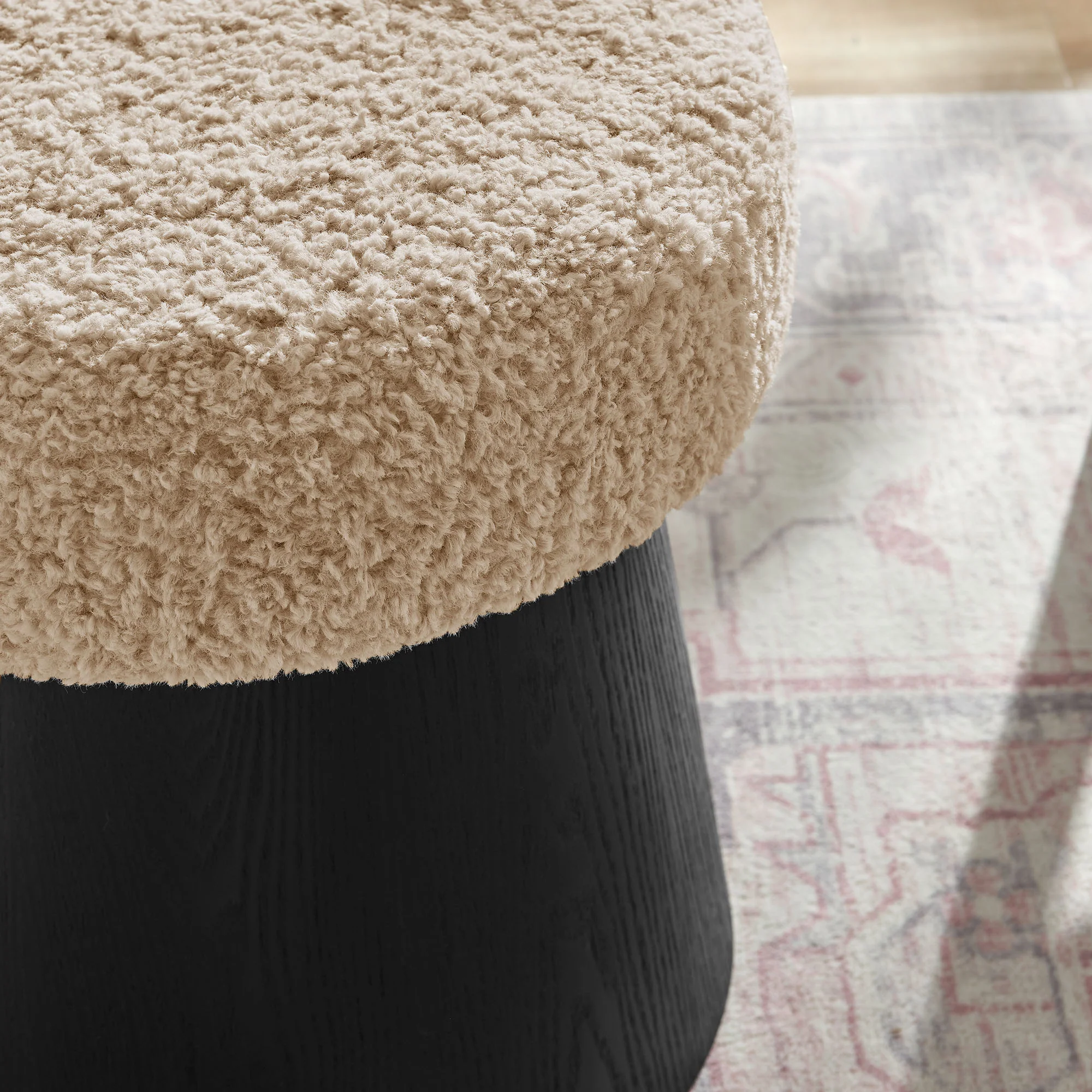 Ketra Round Faux Shearling Ottoman Footstool by Modway - Image 3