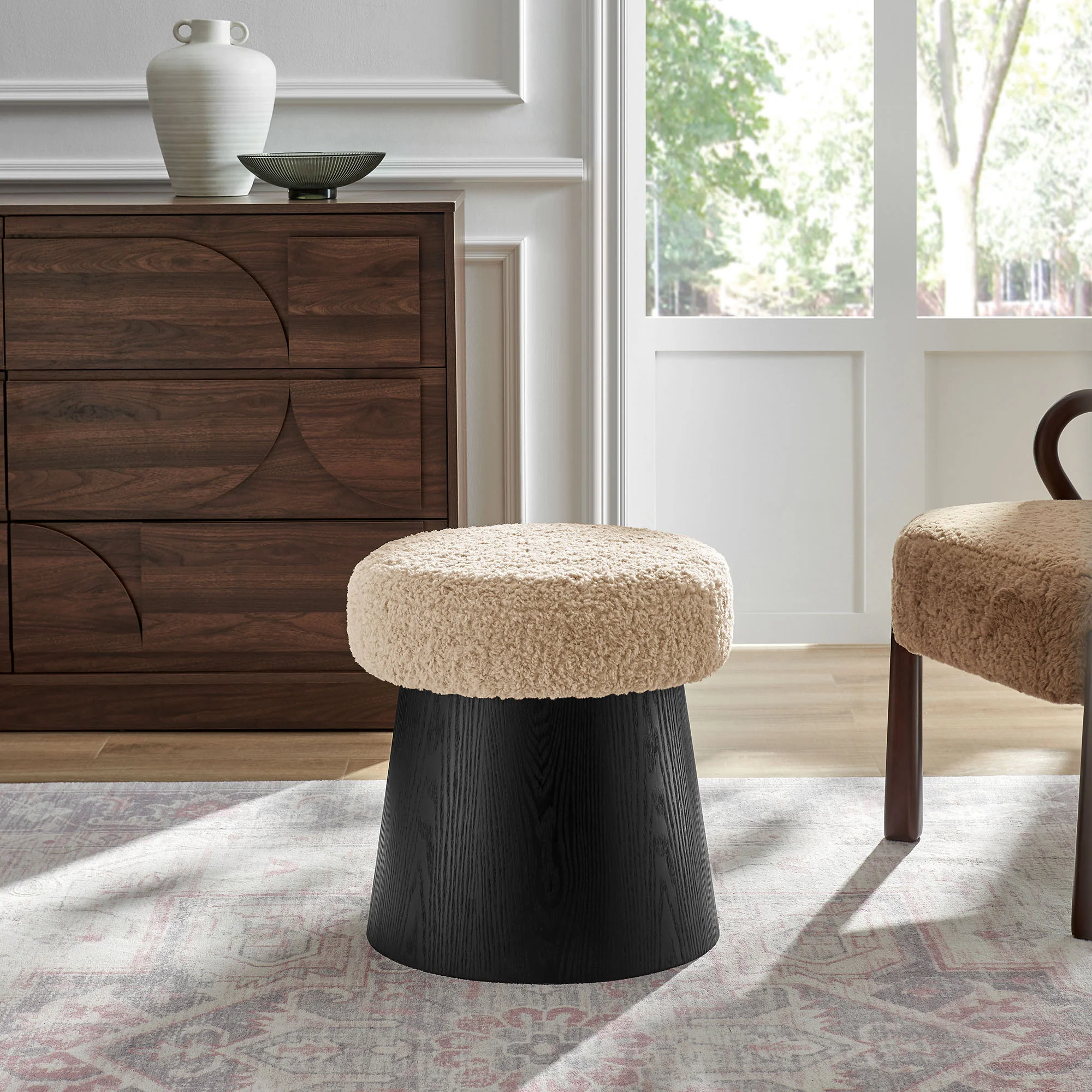 Ketra Round Faux Shearling Ottoman Footstool by Modway - Image 4