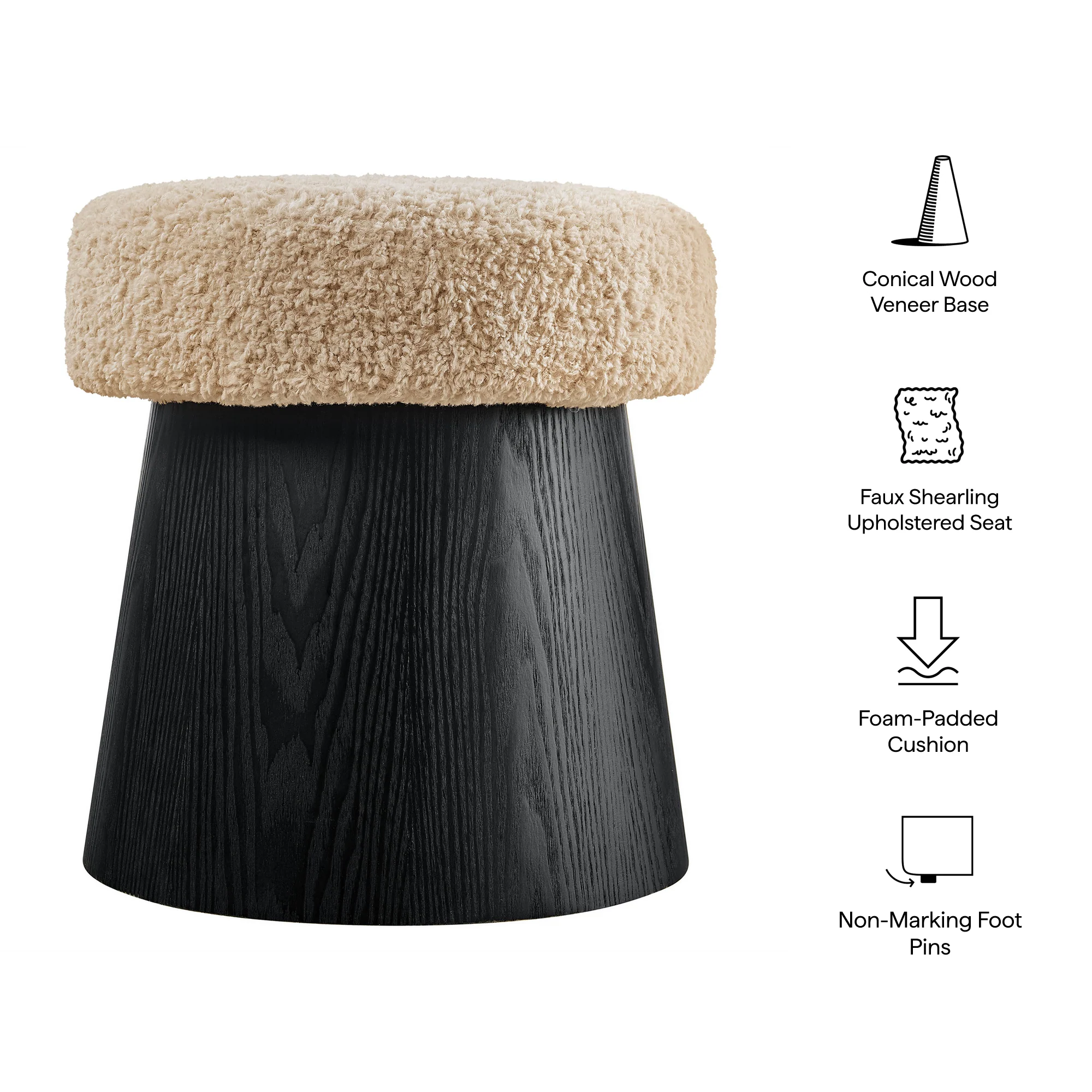 Ketra Round Faux Shearling Ottoman Footstool by Modway - Image 5