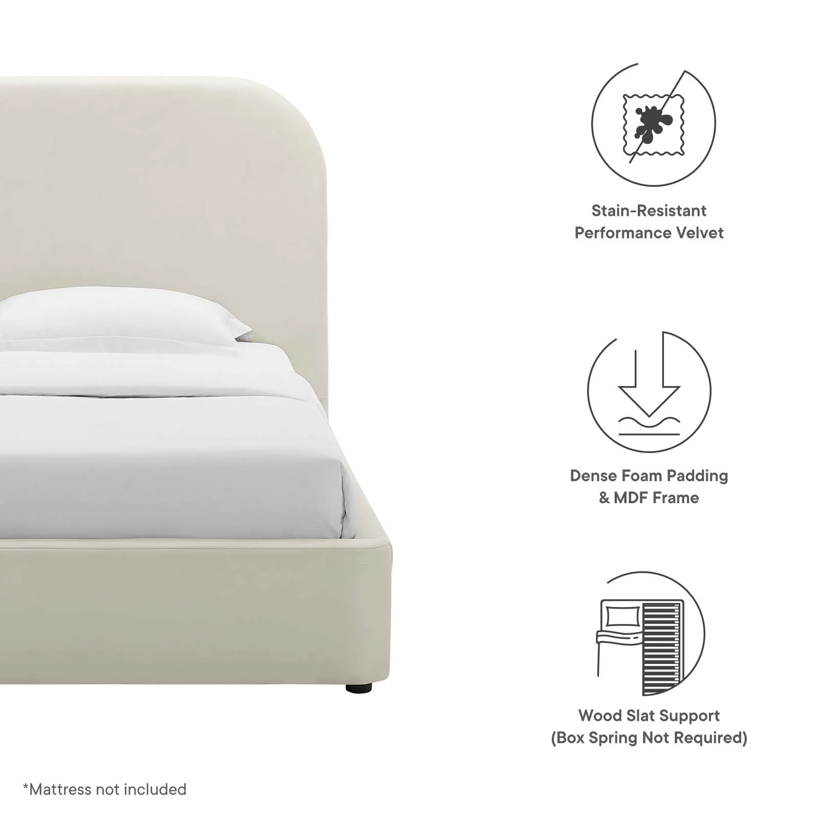 Keynote Performance Velvet Curved Twin Platform Bed By Modway - MOD-7137 - Image 7