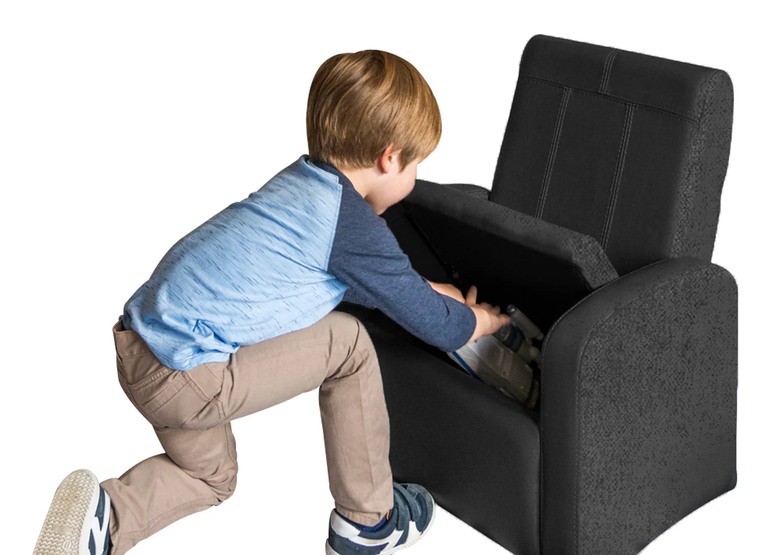 Kids Black Comfy Upholstered Recliner Chair with Storage By Homeroots - Image 5