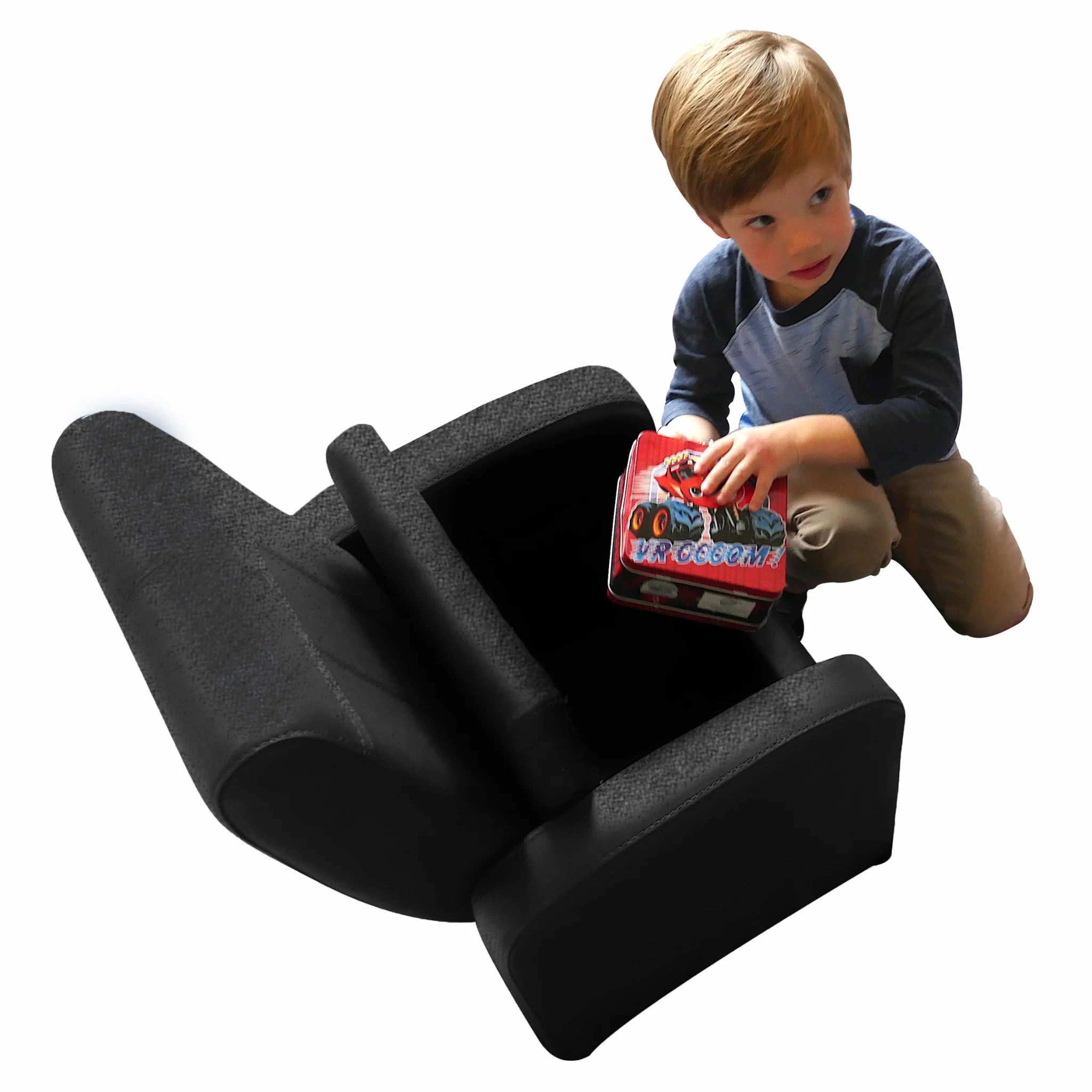 Kids Black Comfy Upholstered Recliner Chair with Storage By Homeroots - Image 6