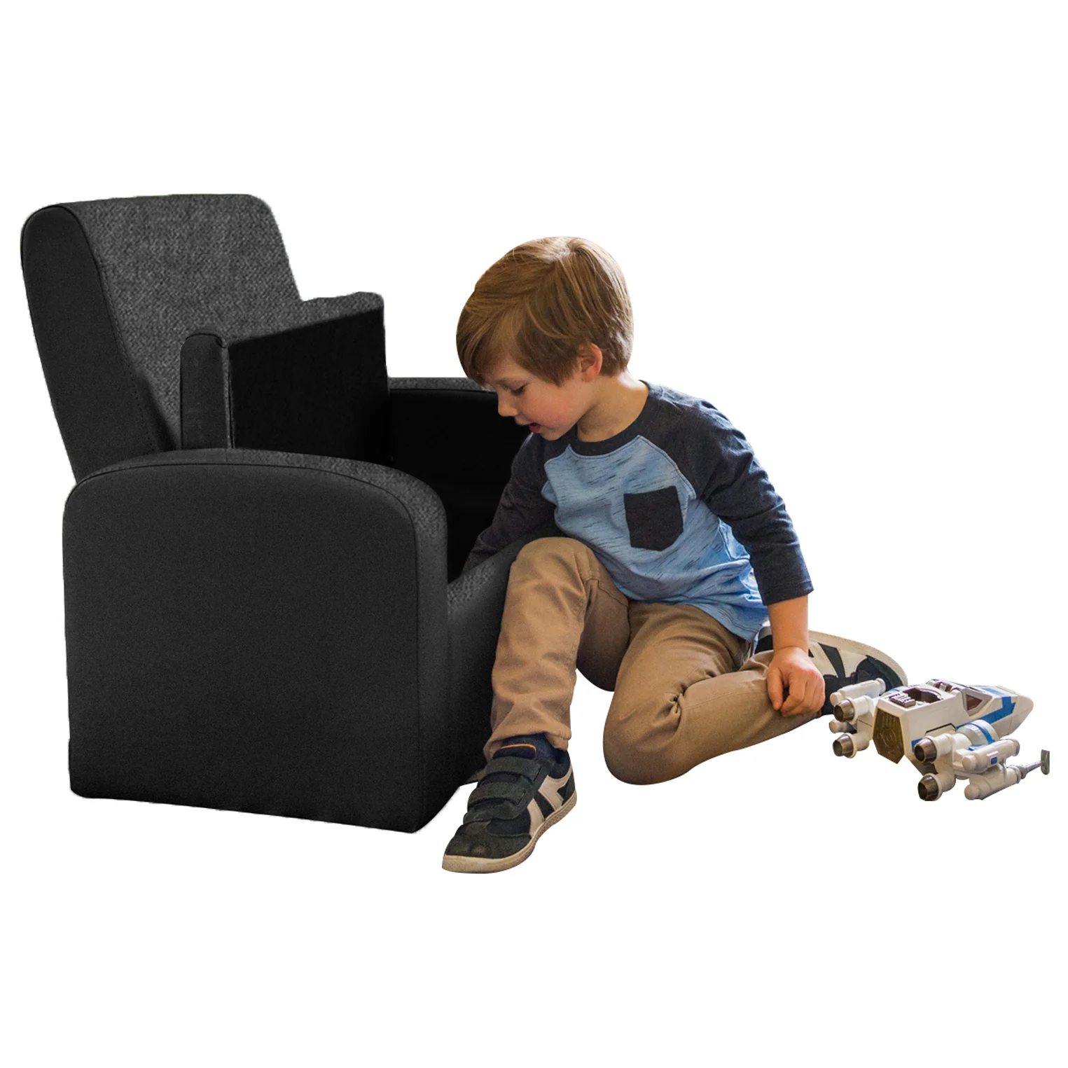Kids Black Comfy Upholstered Recliner Chair with Storage By Homeroots - Image 7