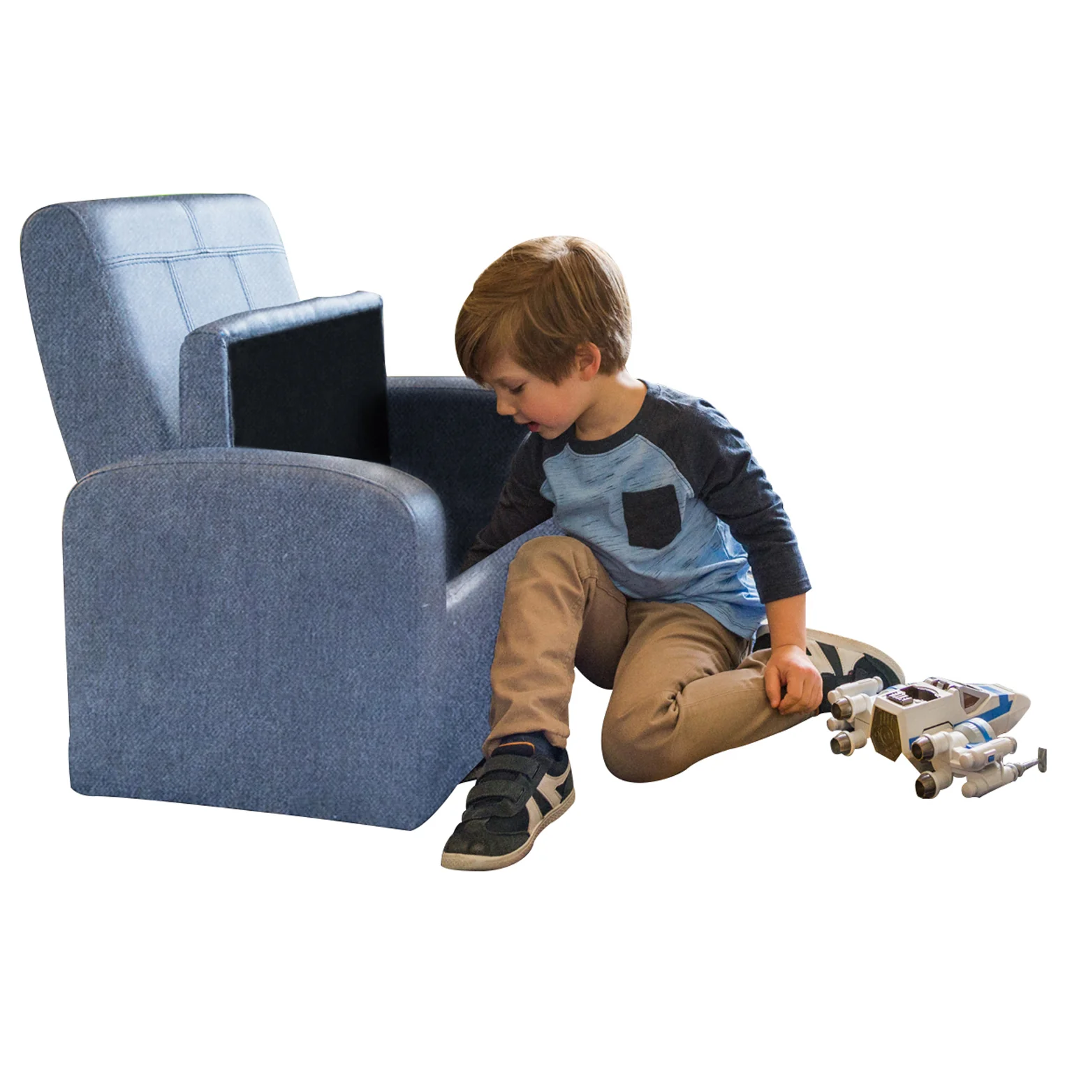 Kids Blue Comfy Upholstered Recliner Chair with Storage By Homeroots - Image 6