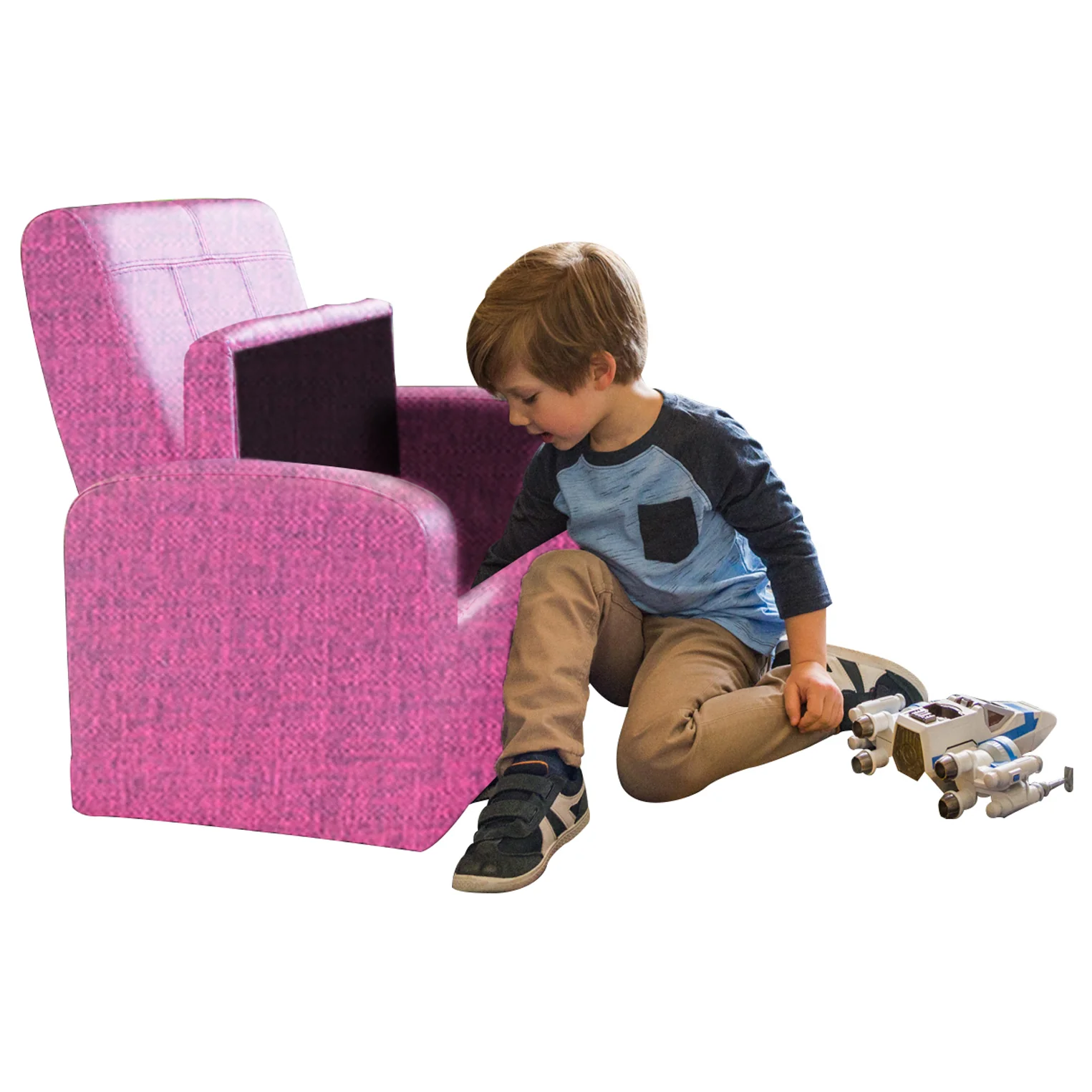 Kids Pink Comfy Upholstered Recliner Chair with Storage By Homeroots - Image 5