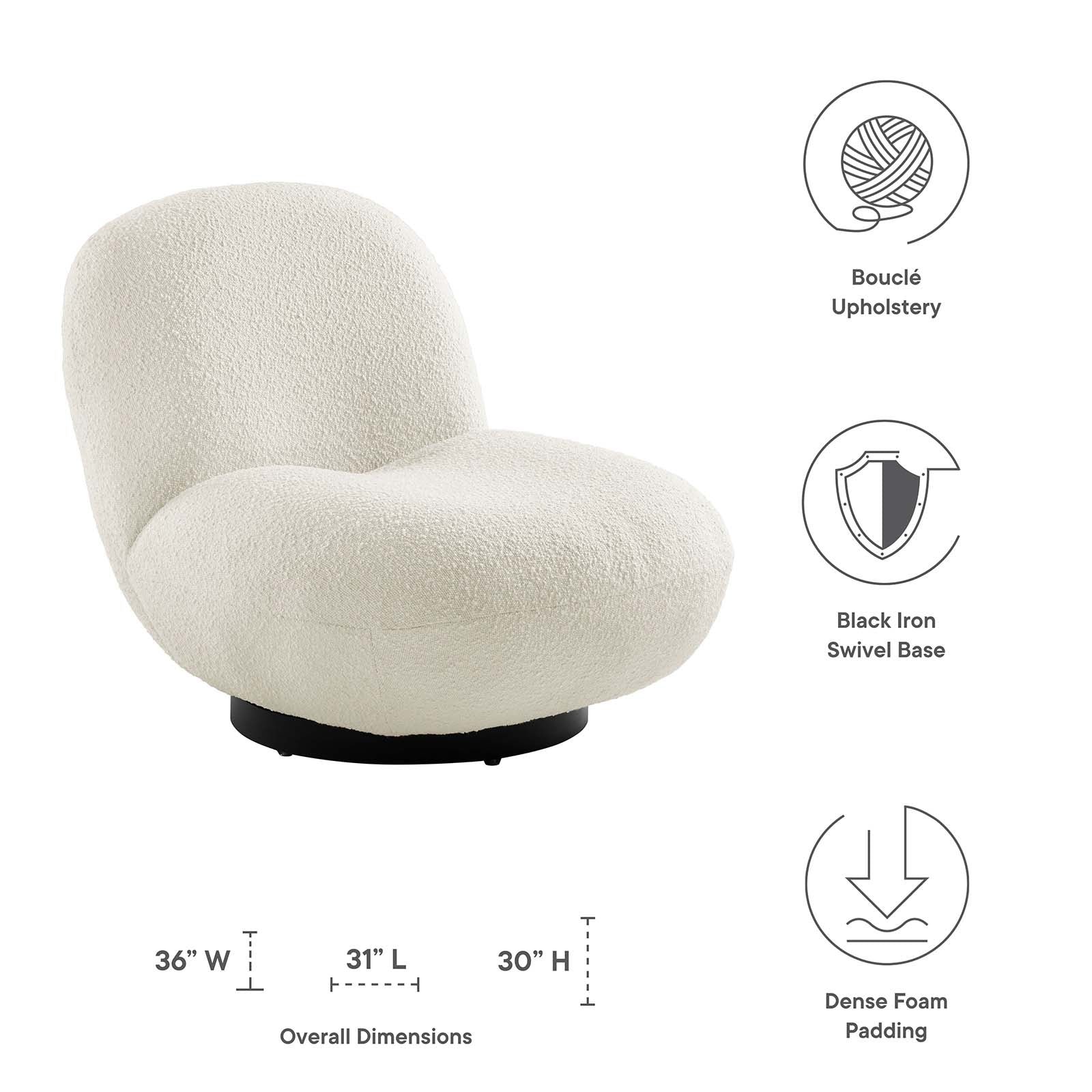 Kindred Boucle Upholstered Upholstered Fabric Swivel Chair By Modway - EEI-5486 - Image 3