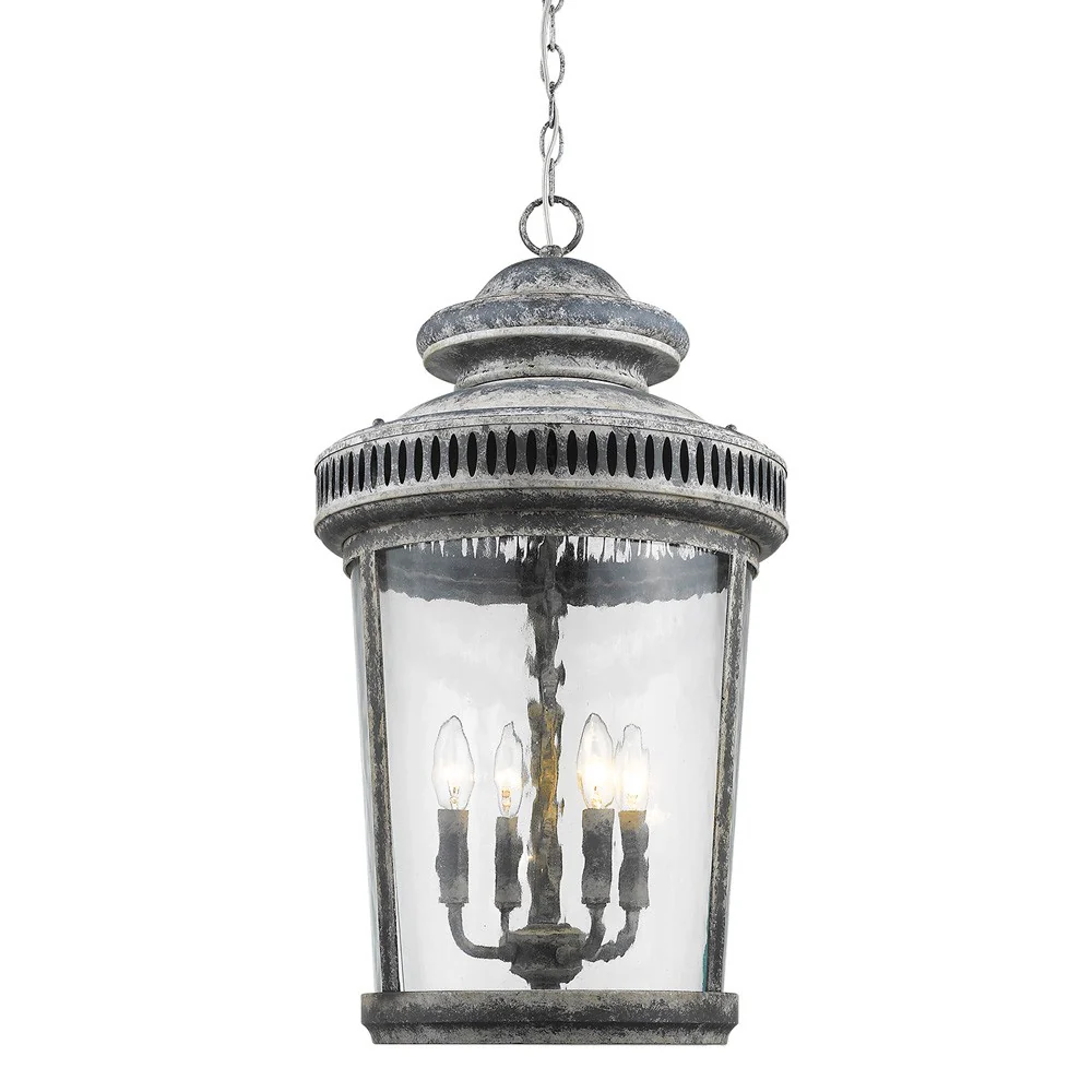 Kingston 4-Light Antique Lead Foyer Pendant With Curved Water Glass Panes By Homeroots - Image 2