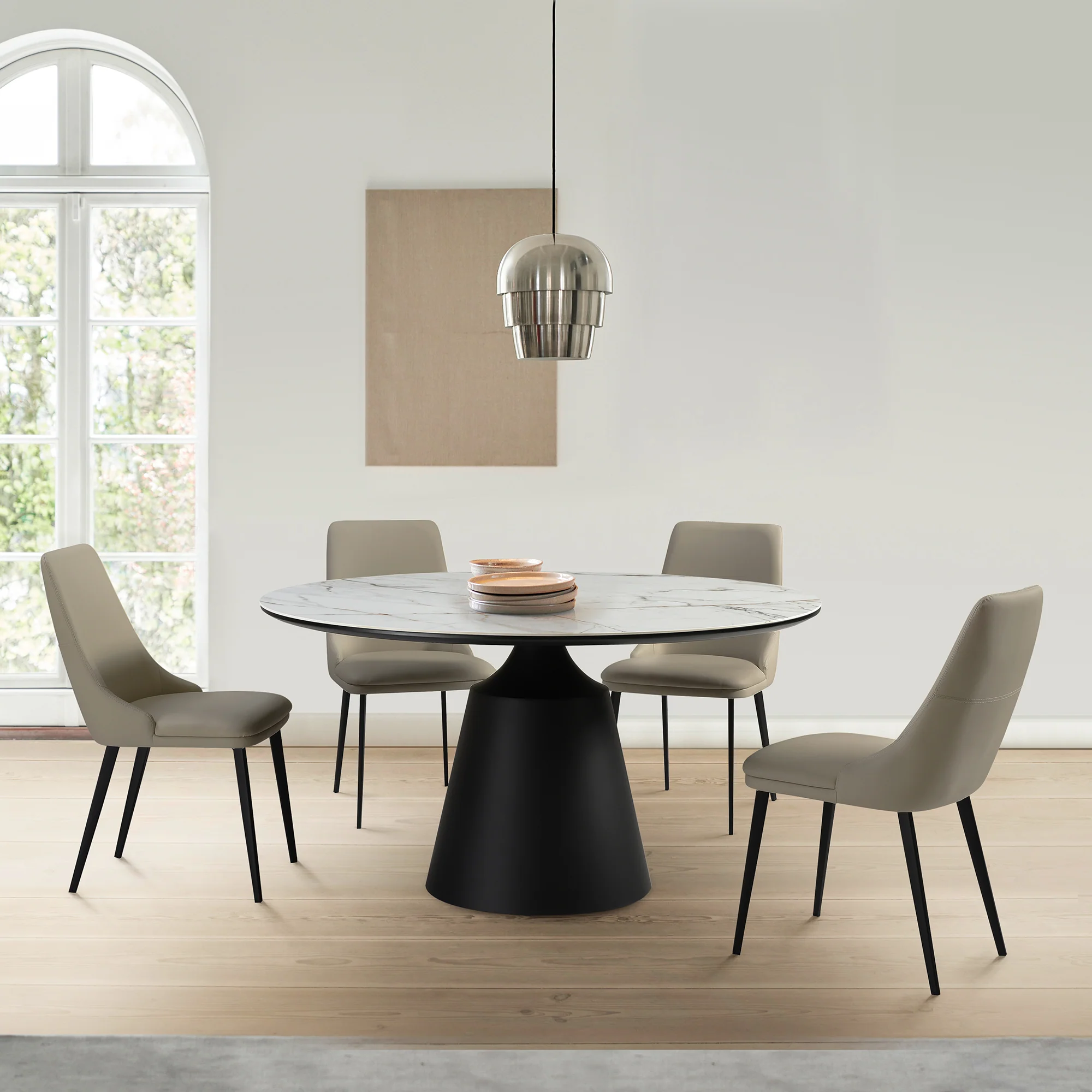 Knox Genesis 5 Piece Dining Set with Stone Top and Beige Faux Leather Chairs By Armen Living - Image 12