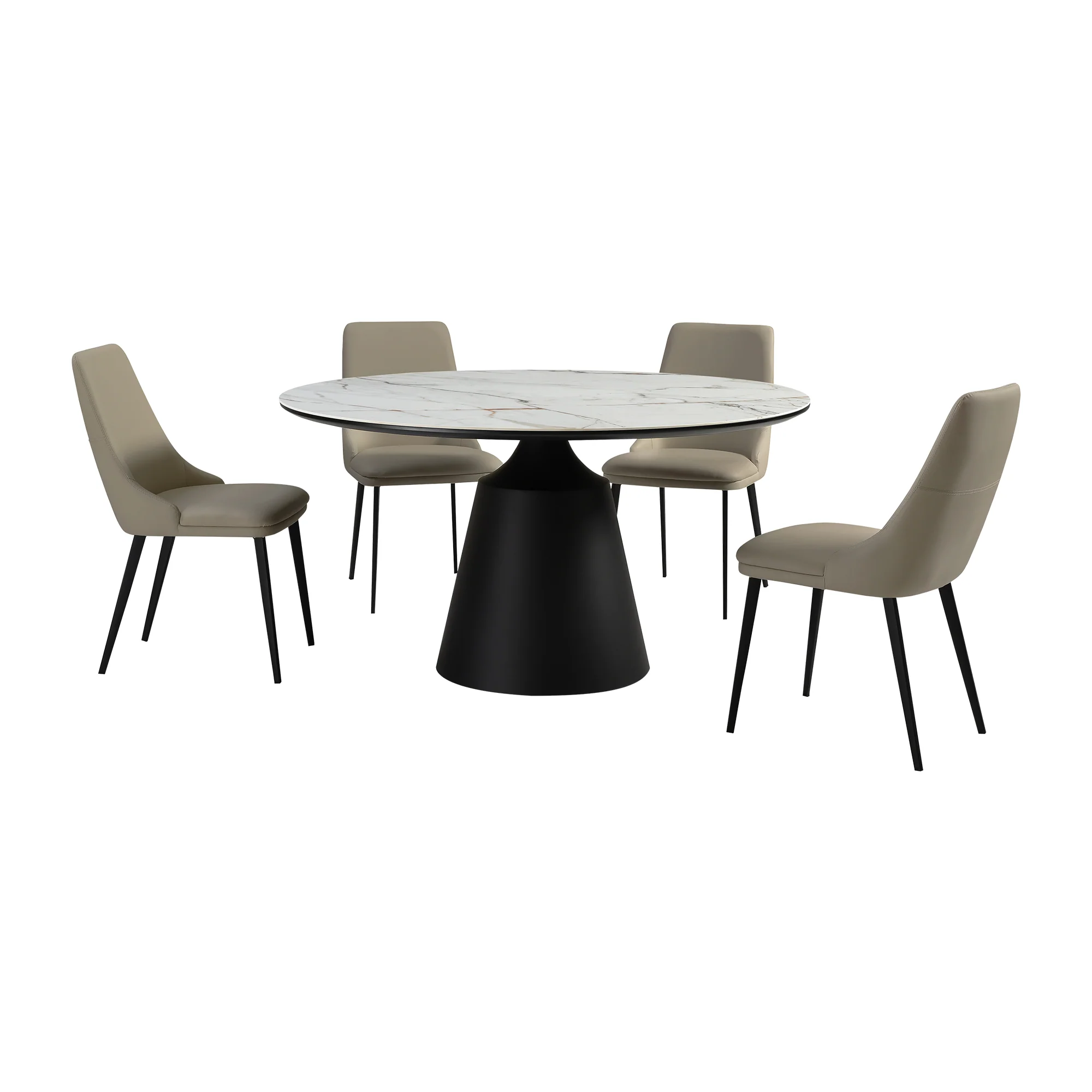 Knox Genesis 5 Piece Dining Set with Stone Top and Beige Faux Leather Chairs By Armen Living - Image 13