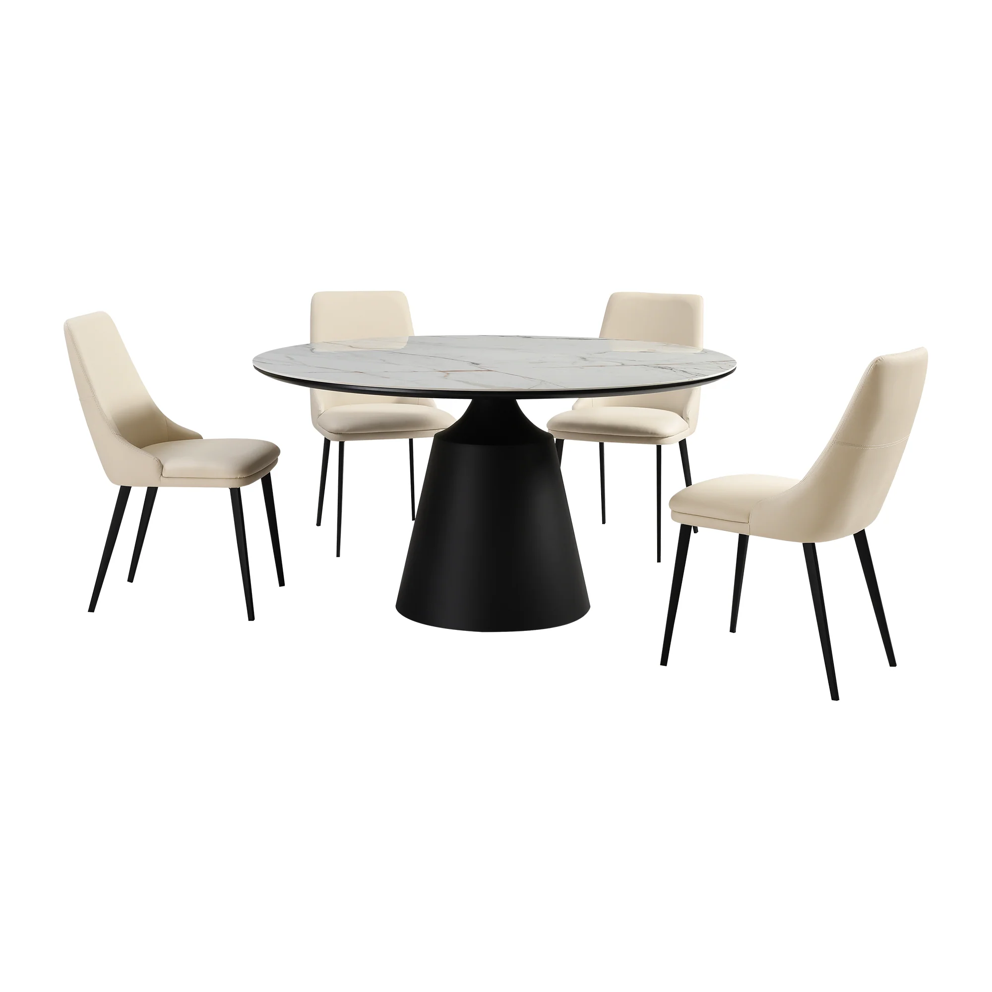 Knox Genesis 5 Piece Dining Set with Stone Top and Beige Faux Leather Chairs By Armen Living - Image 2
