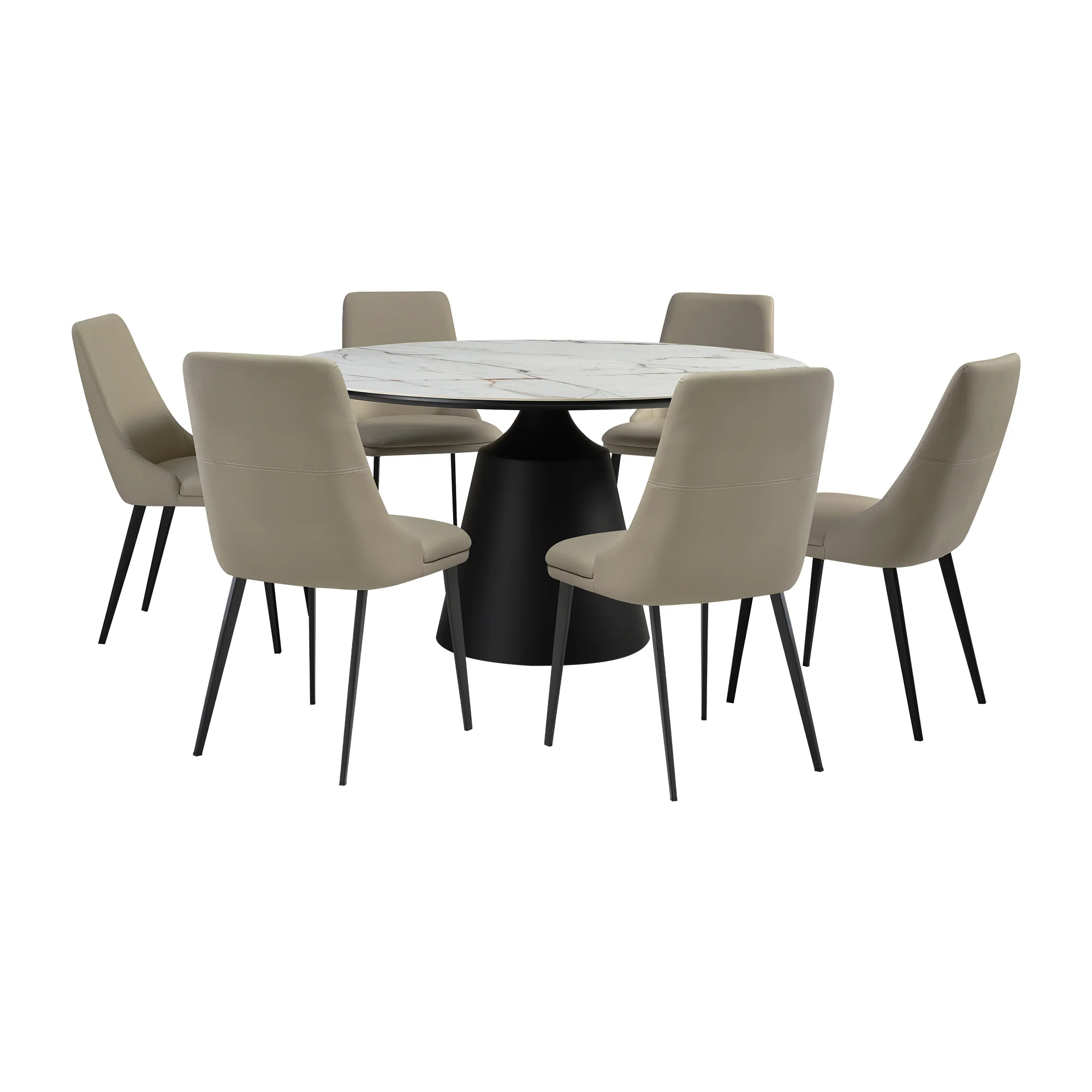 Knox Genesis 7 Piece Dining Set with Stone Top and Beige Faux Leather Chairs By Armen Living - Image 13