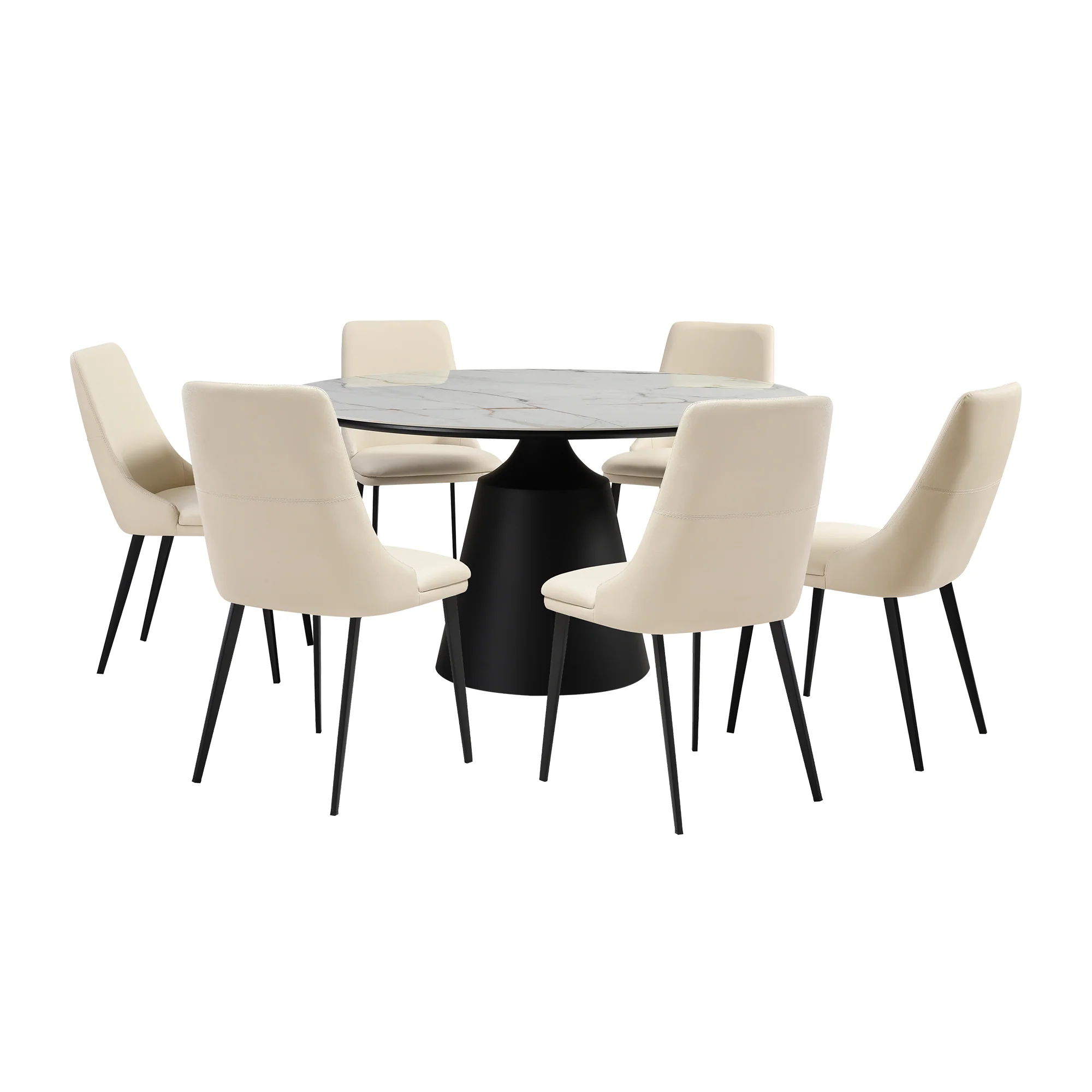 Knox Genesis 7 Piece Dining Set with Stone Top and Beige Faux Leather Chairs By Armen Living - Image 2
