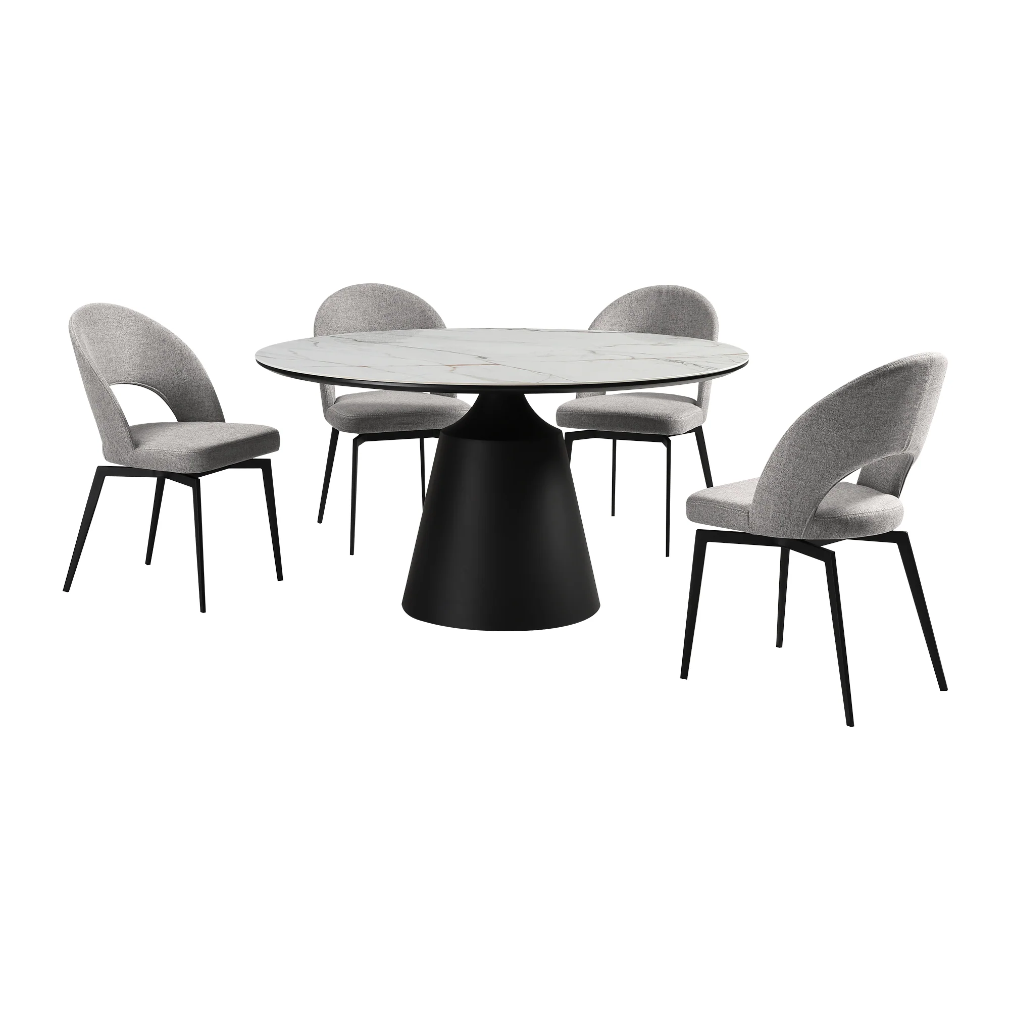 Knox Lucia 5 Piece Dining Set with Stone Top and Gray Fabric Chairs By Armen Living - Image 2