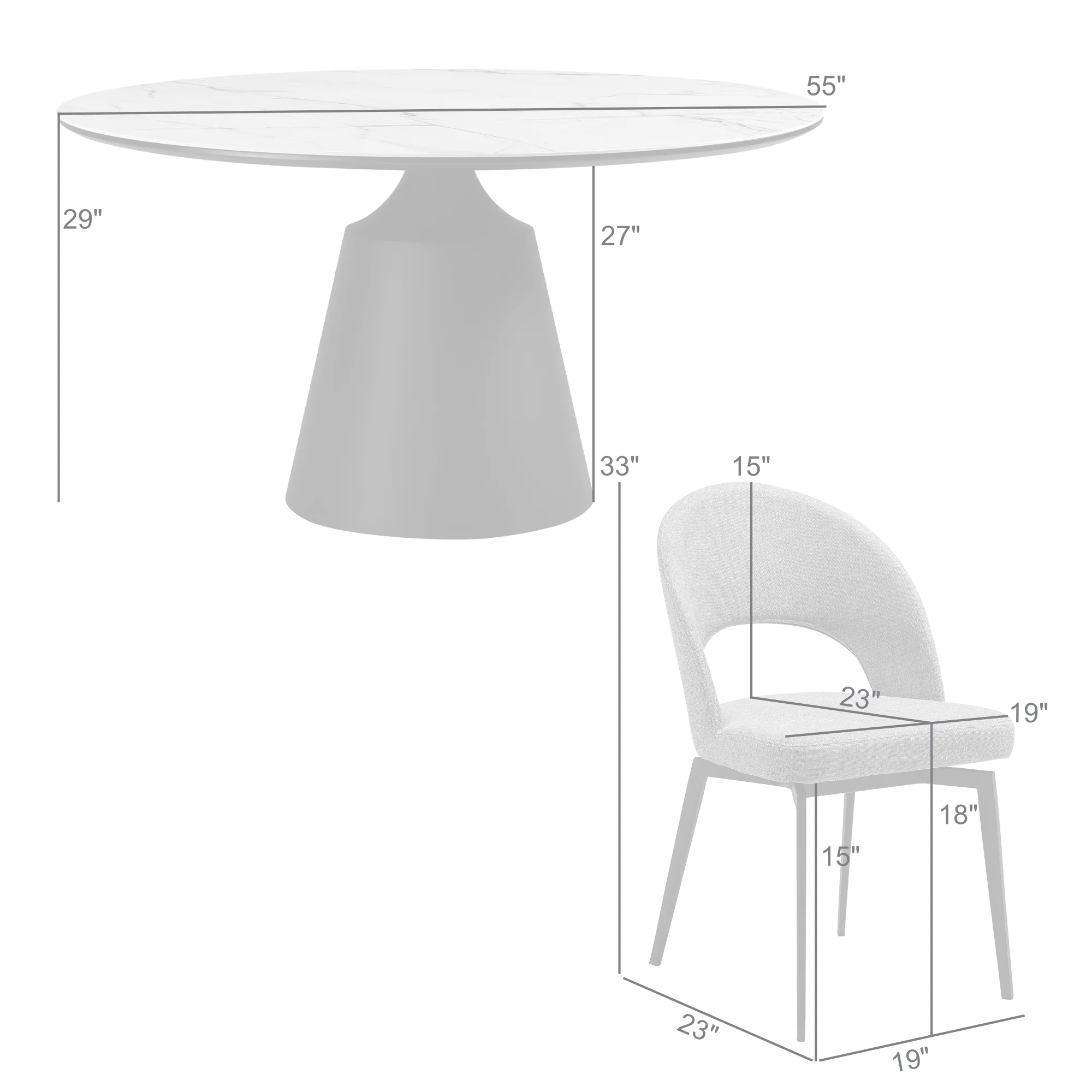 Knox Lucia 7 Piece Dining Set with Stone Top and Gray Fabric Chairs By Armen Living - Image 10