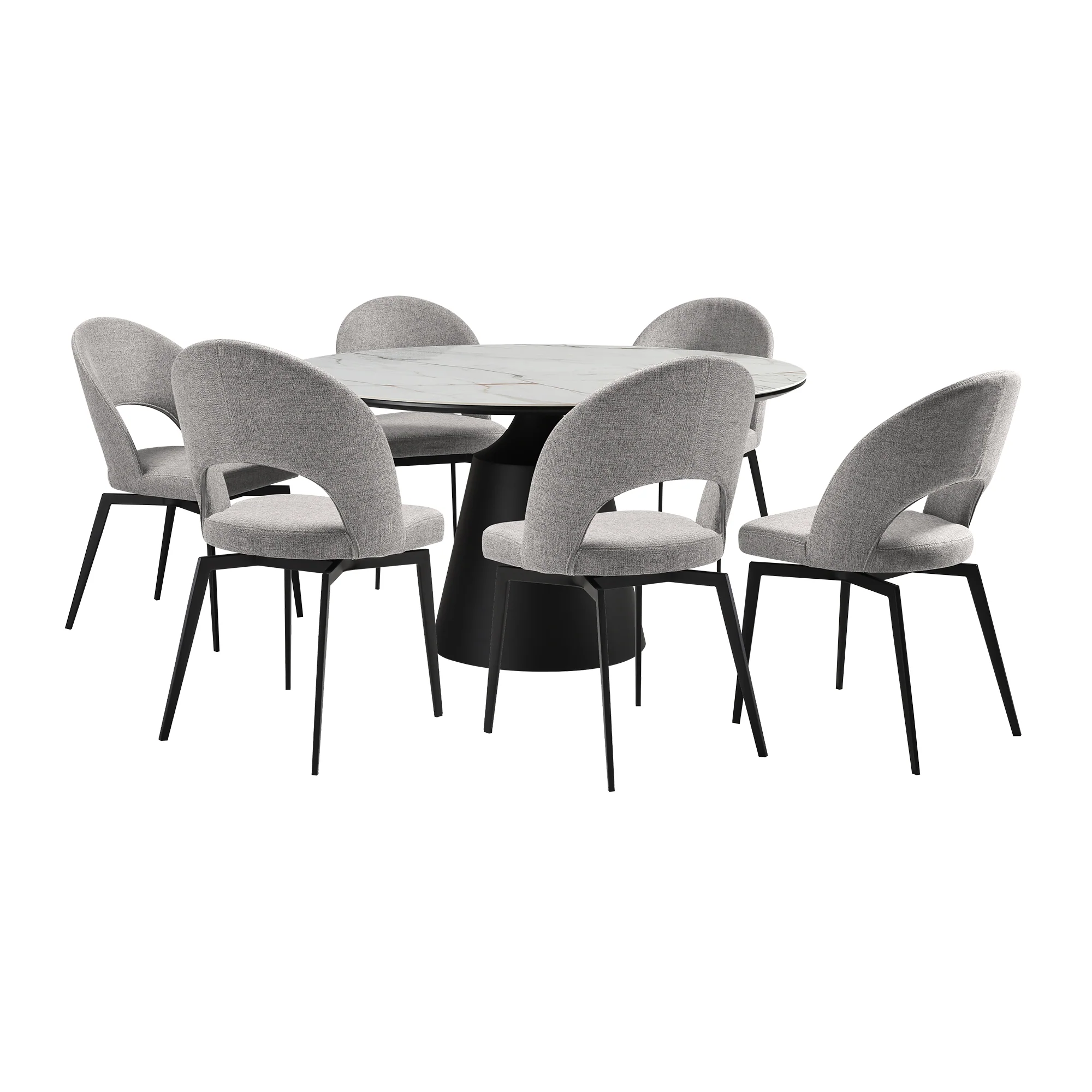 Knox Lucia 7 Piece Dining Set with Stone Top and Gray Fabric Chairs By Armen Living - Image 2