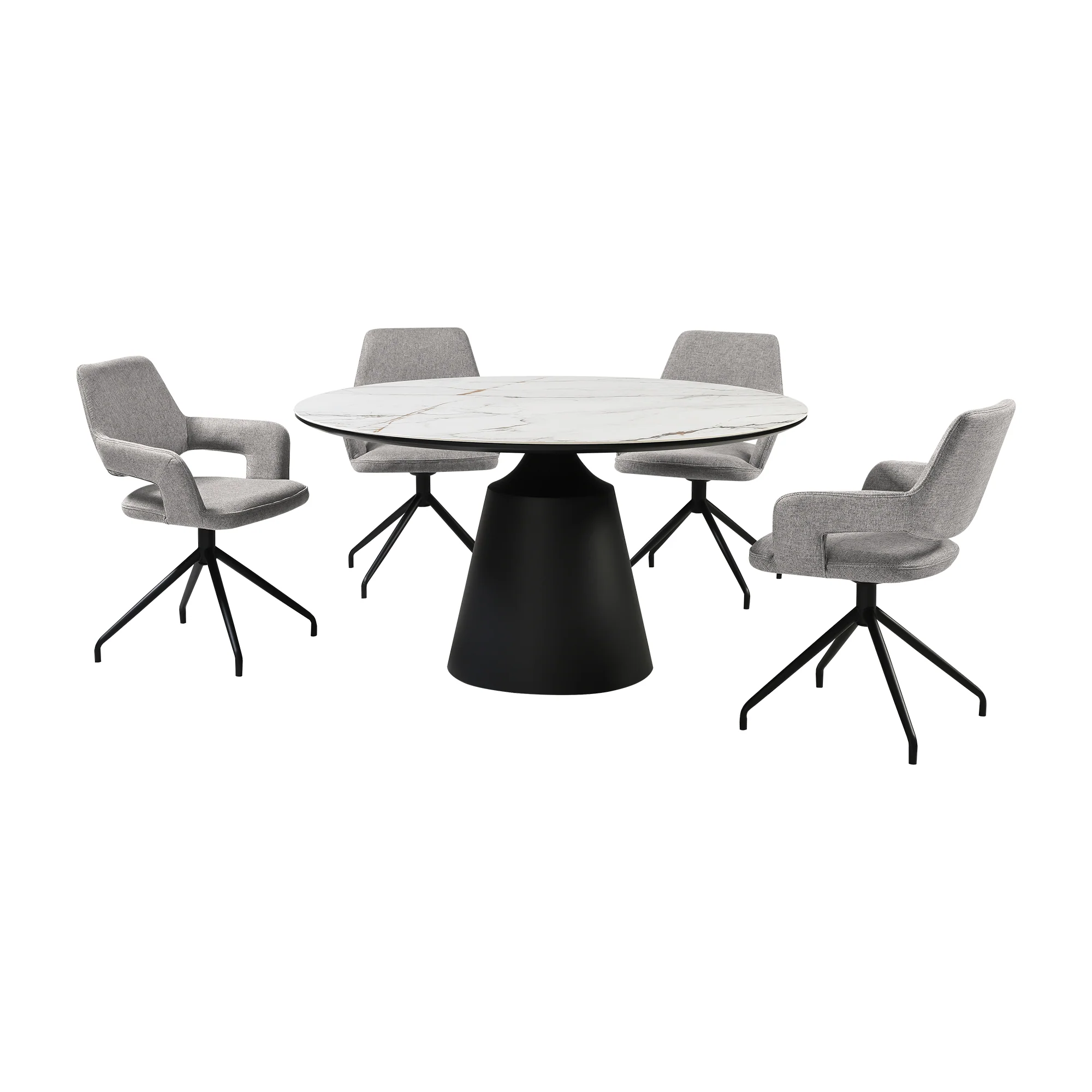 Knox Penny 5 Piece Dining Set with Stone Top and Brown Fabric Chairs By Armen Living - Image 13