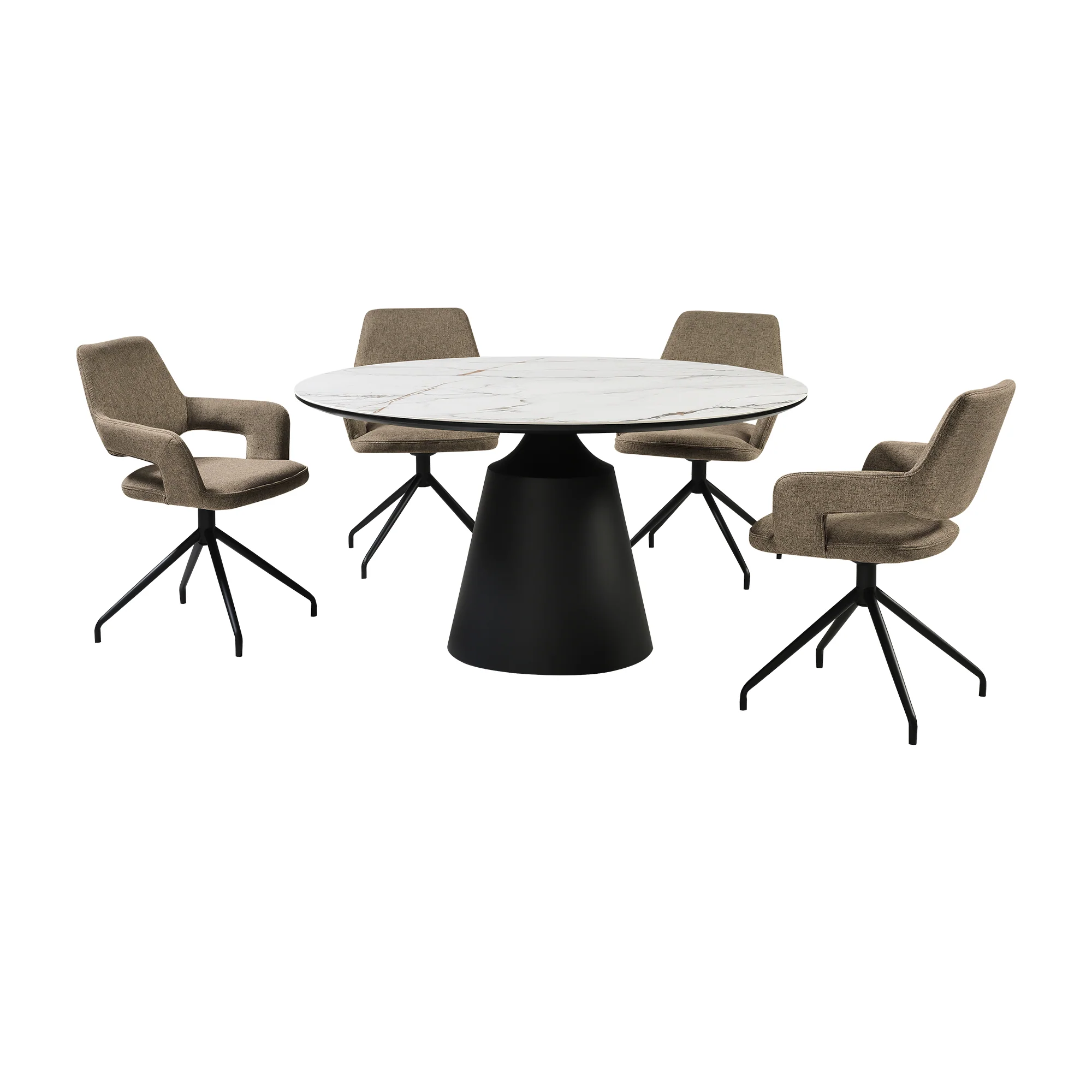 Knox Penny 5 Piece Dining Set with Stone Top and Brown Fabric Chairs By Armen Living - Image 2