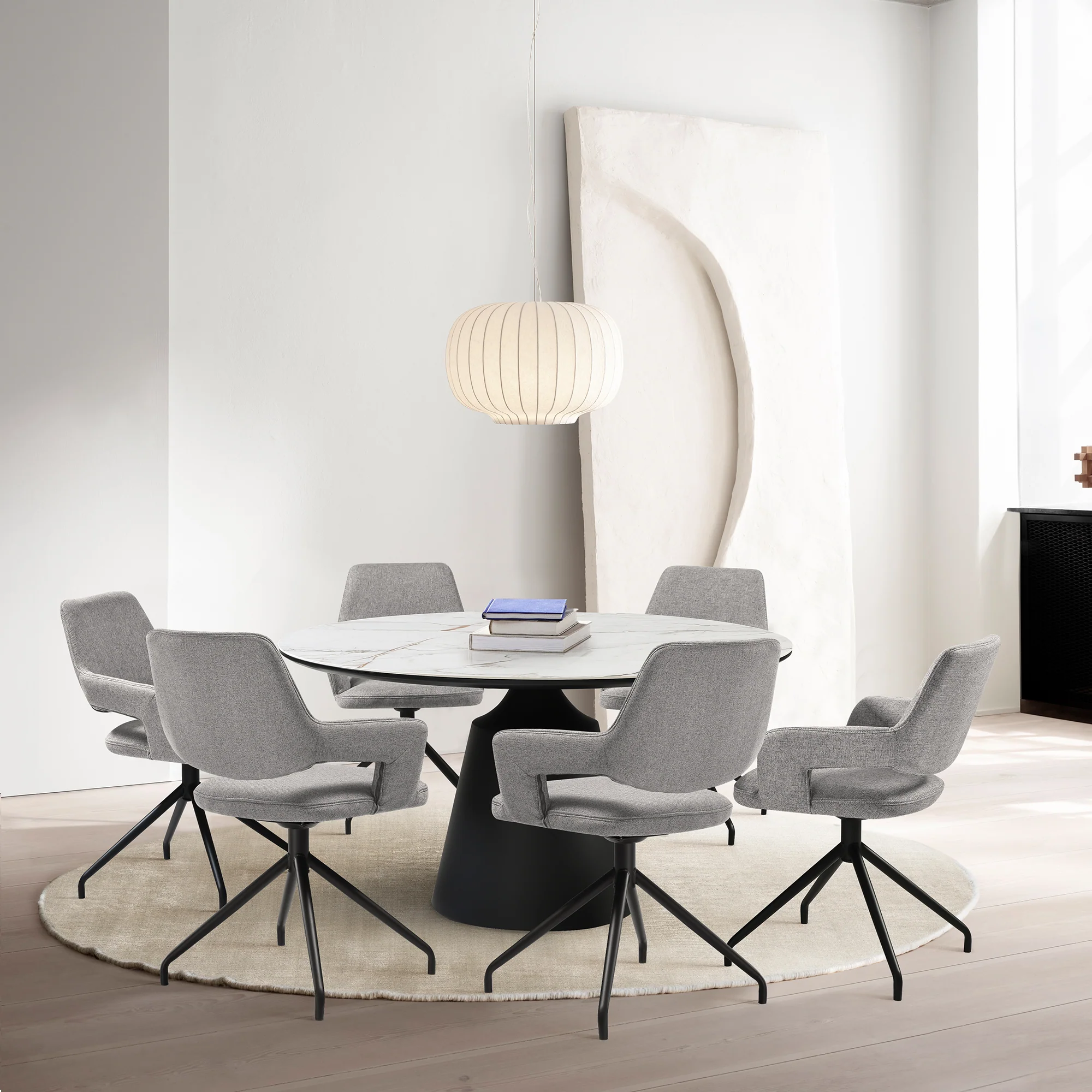 Knox Penny 7 Piece Dining Set with Stone Top and Brown Fabric Chairs By Armen Living - Image 12