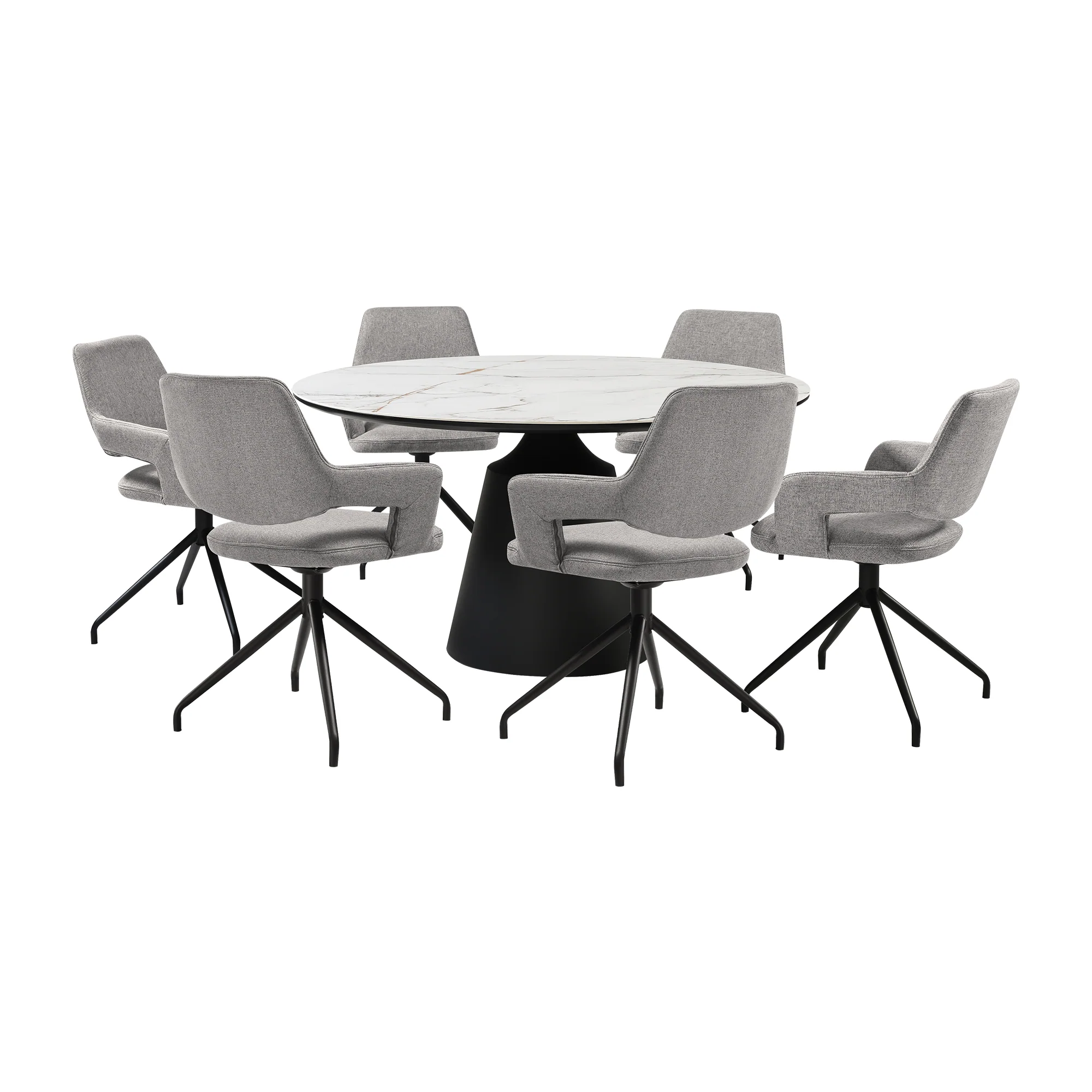 Knox Penny 7 Piece Dining Set with Stone Top and Brown Fabric Chairs By Armen Living - Image 13