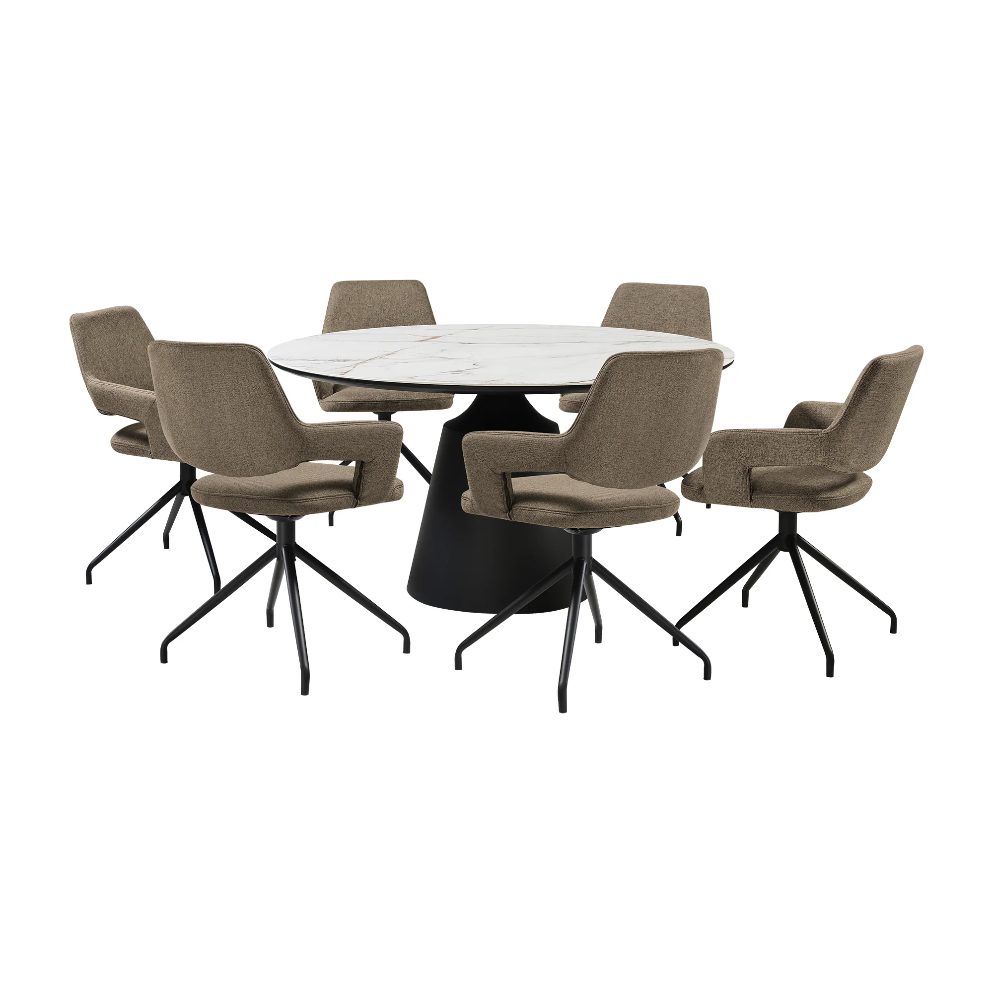 Knox Penny 7 Piece Dining Set with Stone Top and Brown Fabric Chairs By Armen Living - Image 2