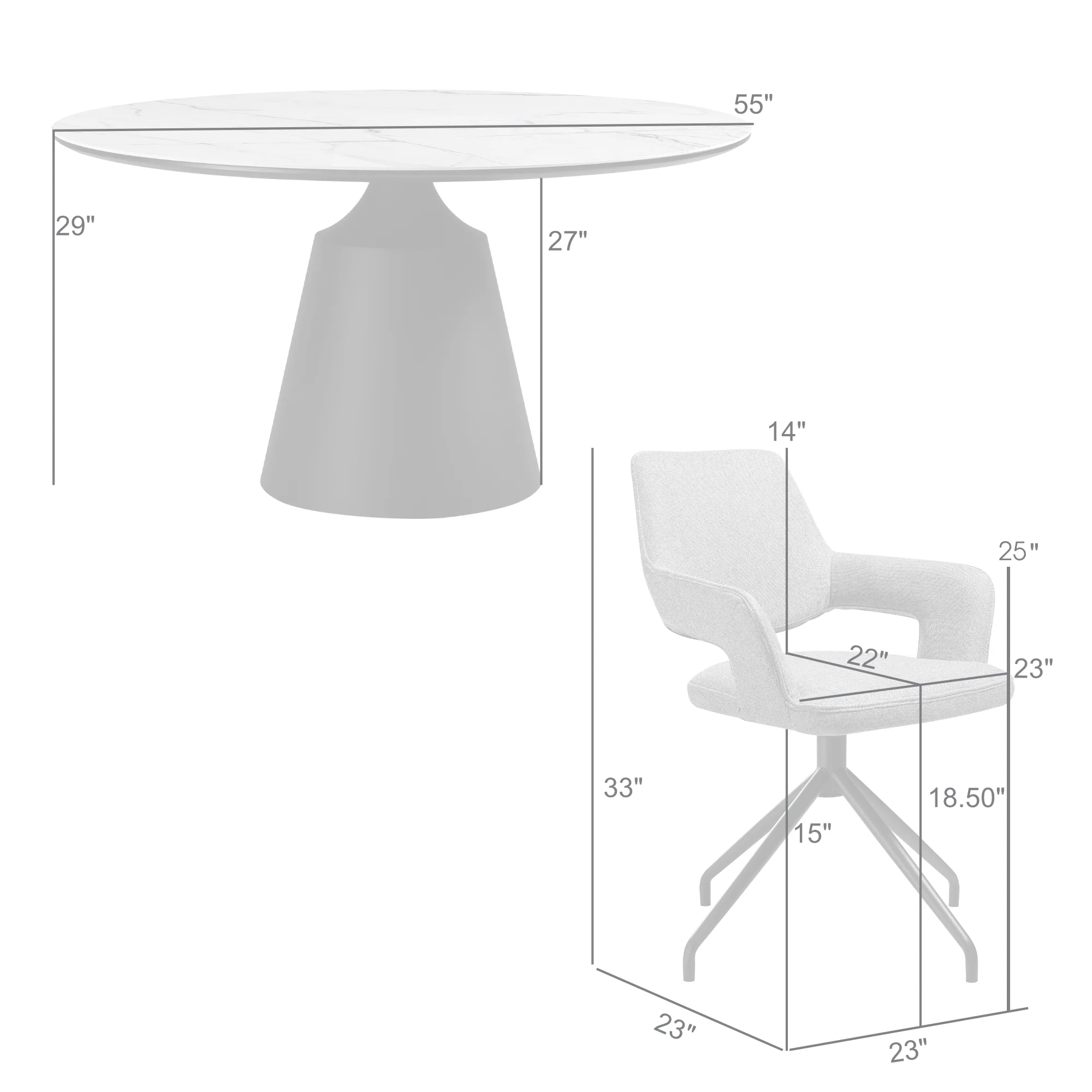 Knox Penny 7 Piece Dining Set with Stone Top and Brown Fabric Chairs By Armen Living - Image 21