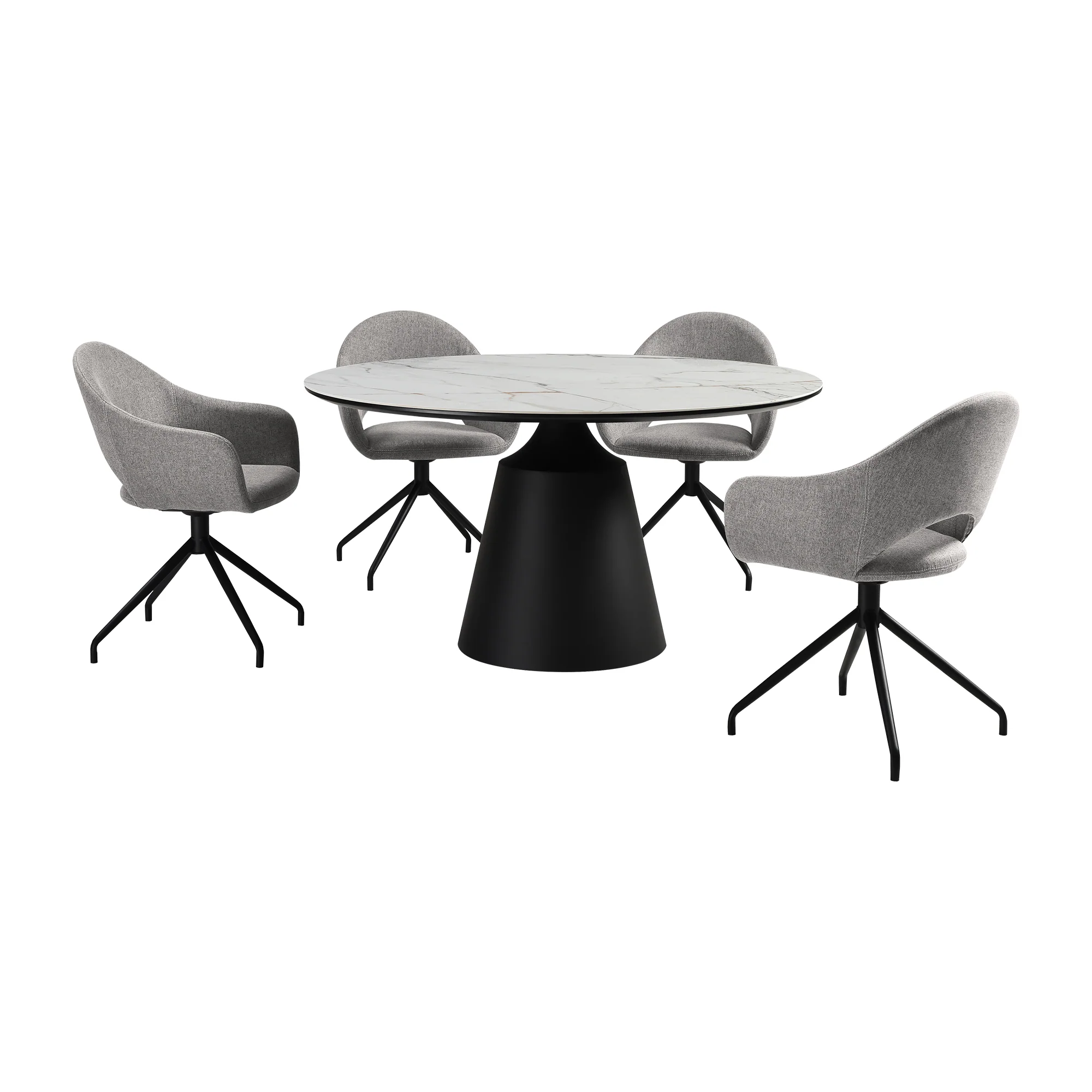 Knox Pria 5 Piece Dining Set with Stone Top and Gray Fabric Chairs By Armen Living - Image 2