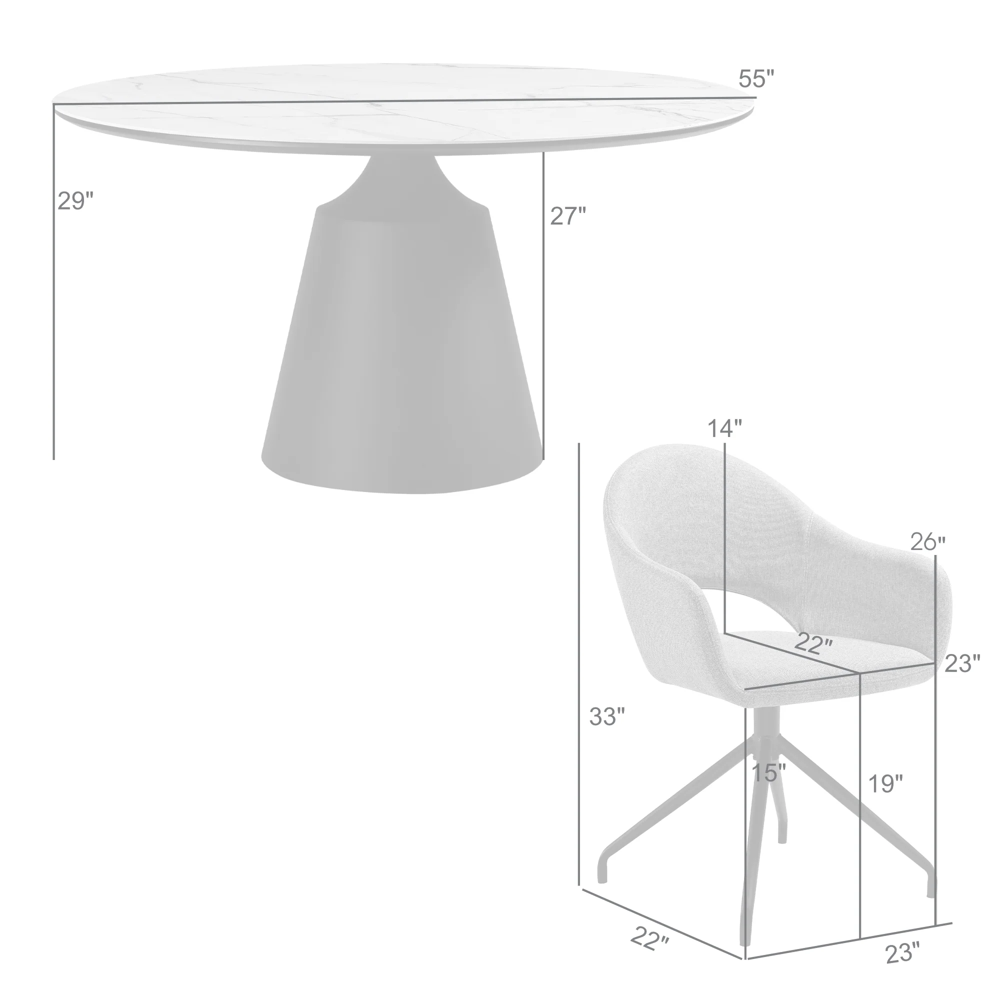 Knox Pria 7 Piece Dining Set with Stone Top and Gray Fabric Chairs By Armen Living - Image 10
