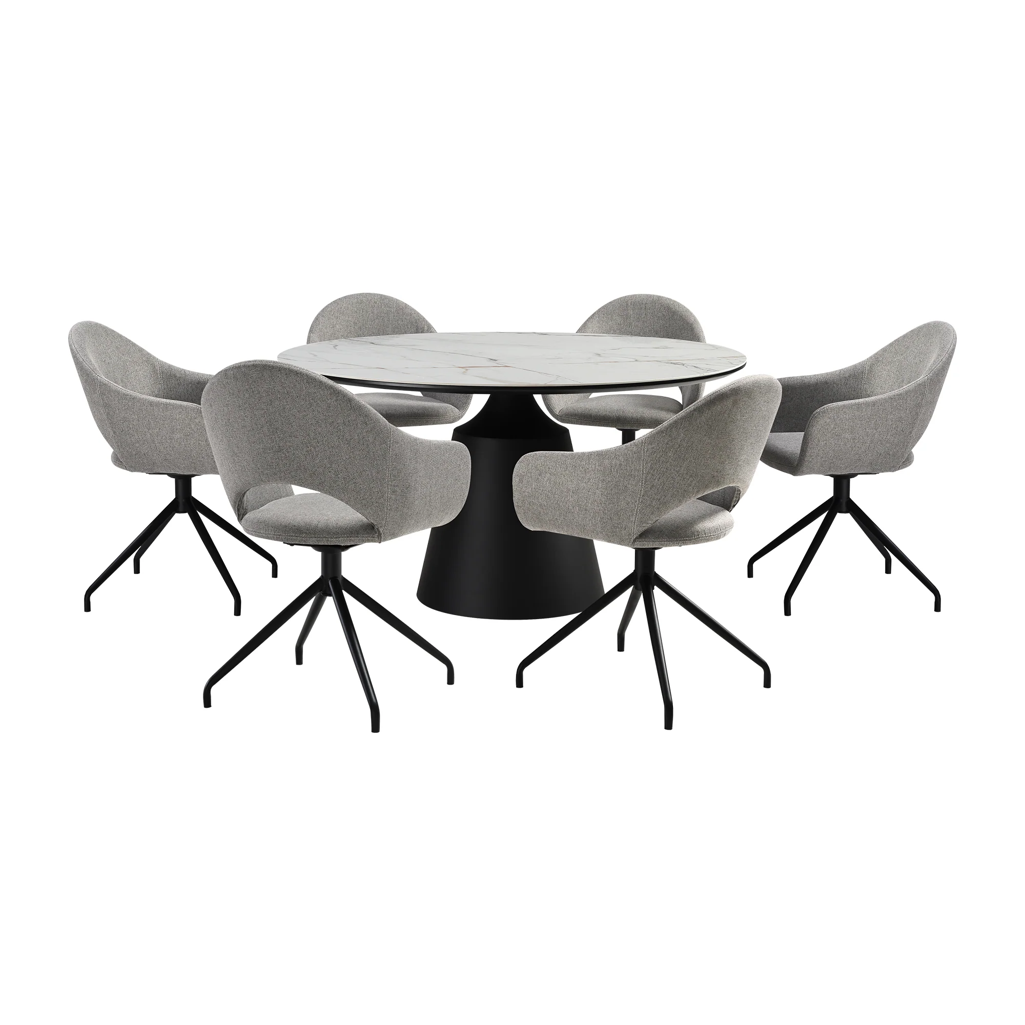 Knox Pria 7 Piece Dining Set with Stone Top and Gray Fabric Chairs By Armen Living - Image 2