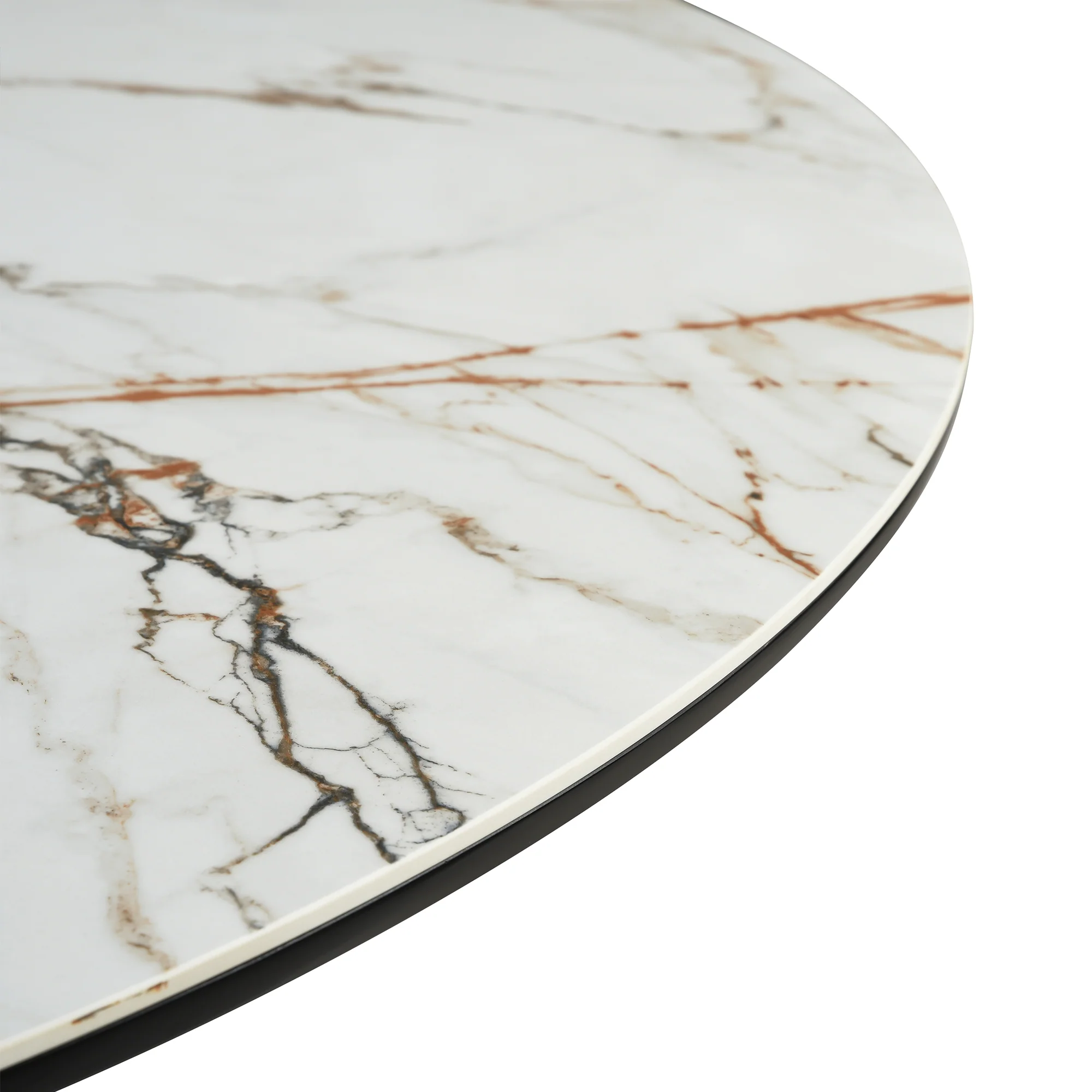 Knox Round Dining Table with Stone Top and Black Metal Base By Armen Living - Image 6