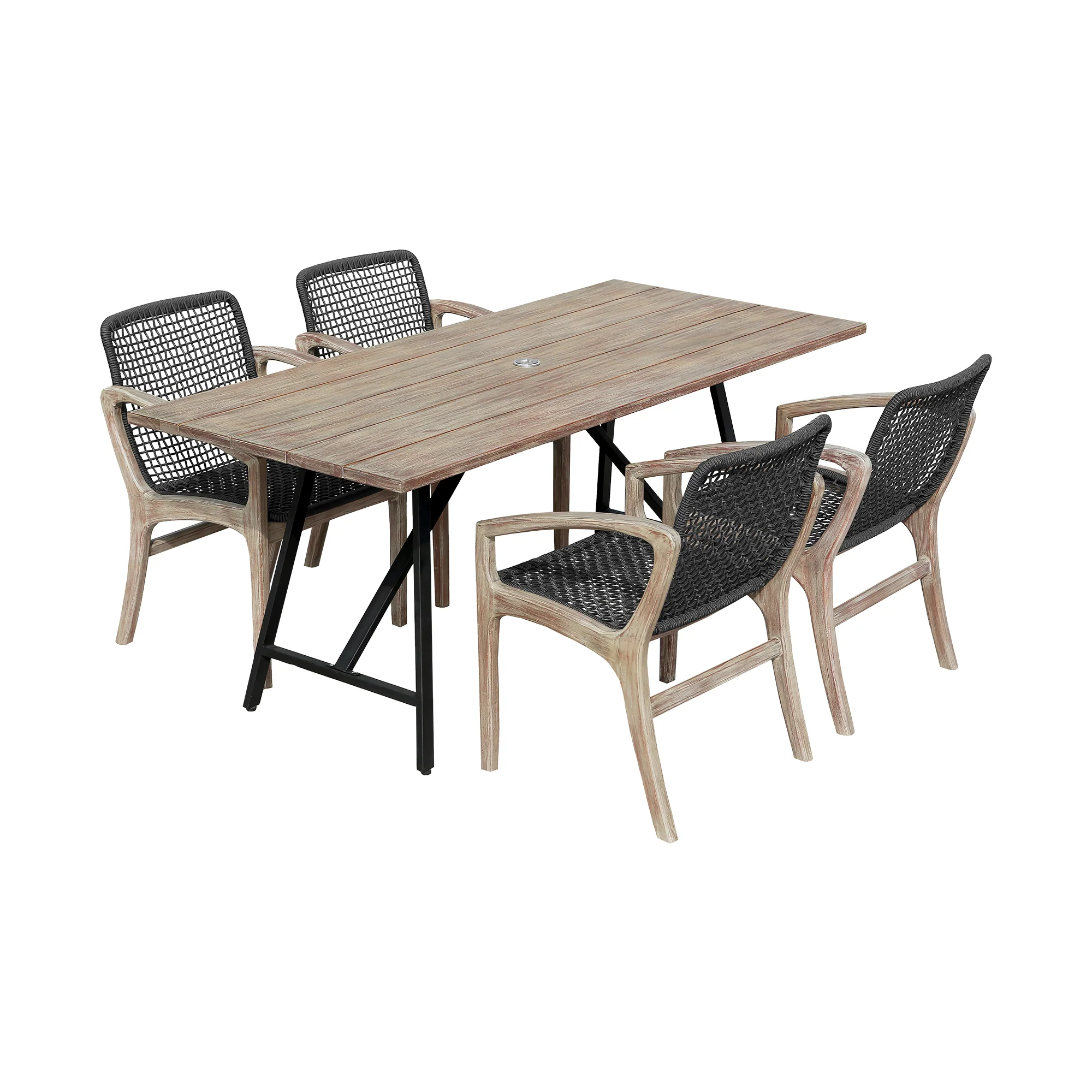 Koala and Brighton 5 Piece Outdoor Patio Dining Set in Dark Eucalyptus Wood and Grey Rope By Armen Living - Image 12
