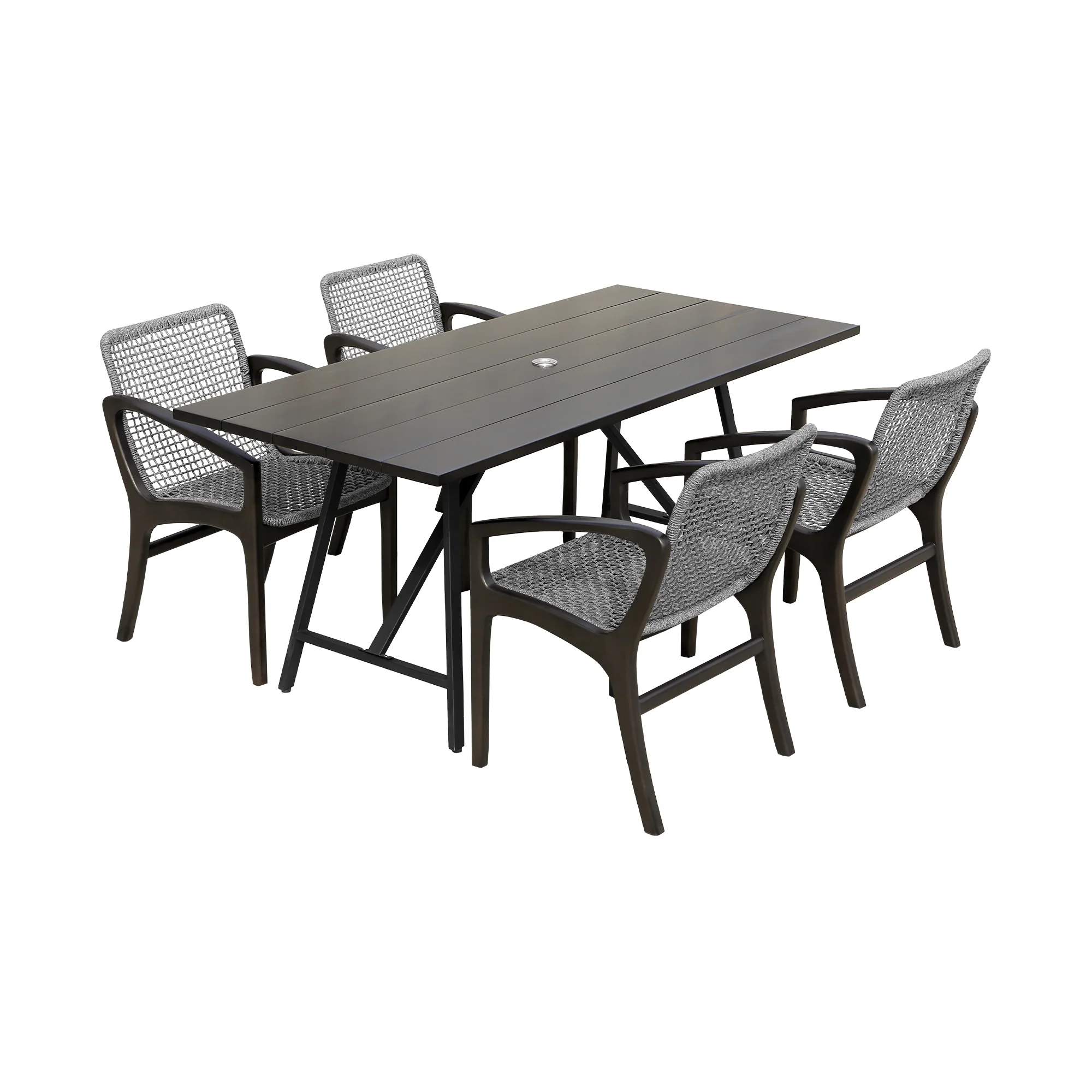 Koala and Brighton 5 Piece Outdoor Patio Dining Set in Dark Eucalyptus Wood and Grey Rope By Armen Living - Image 2