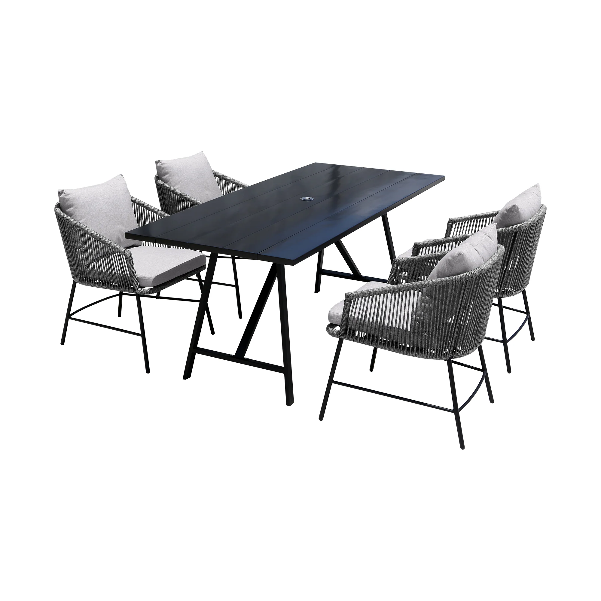 Koala and Calica 5 Piece Dining Set in Dark Eucalyptus and Metal with Grey Rope By Armen Living - Image 2